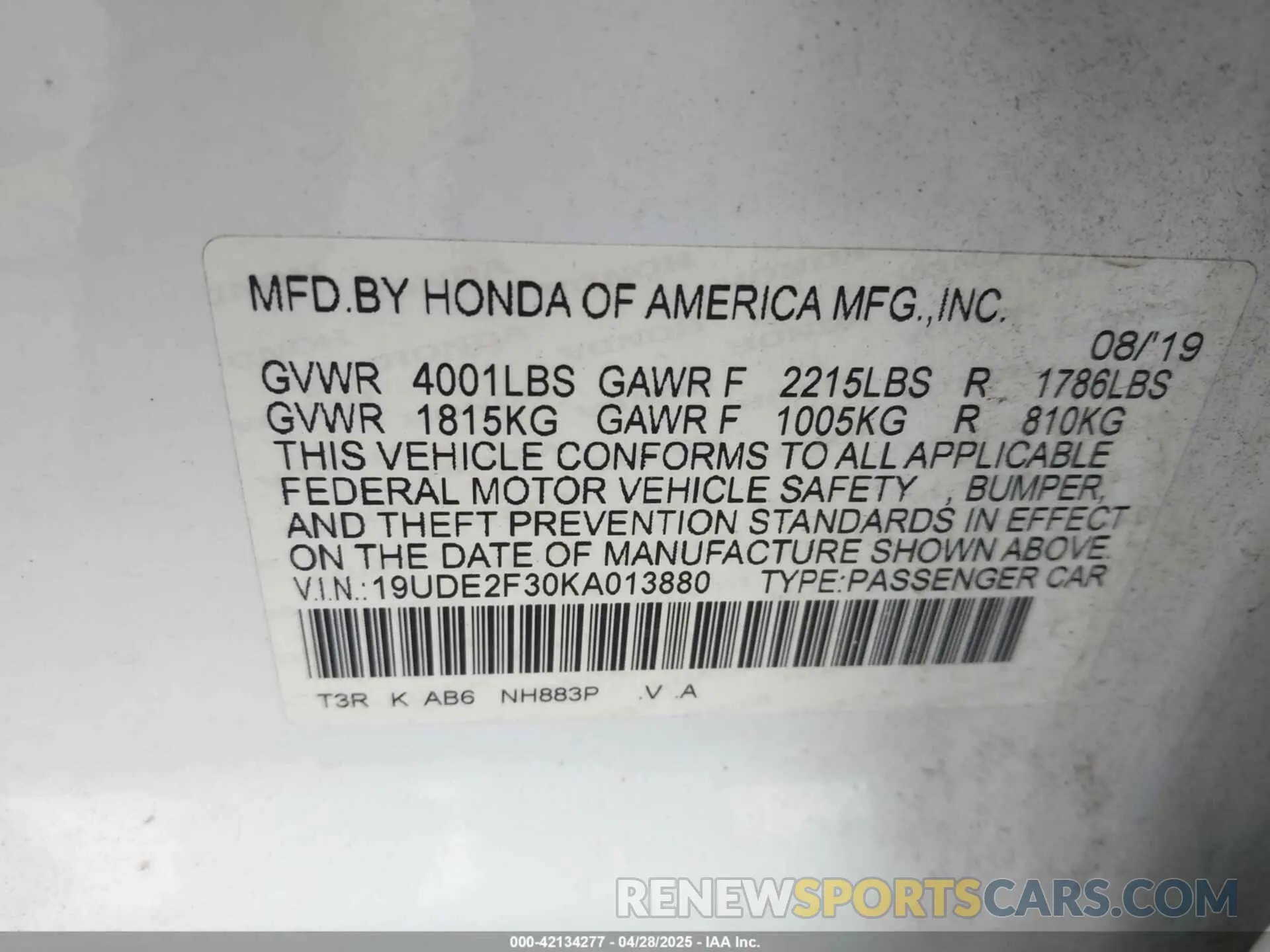 9 Photograph of a damaged car 19UDE2F30KA013880 ACURA ILX 2019