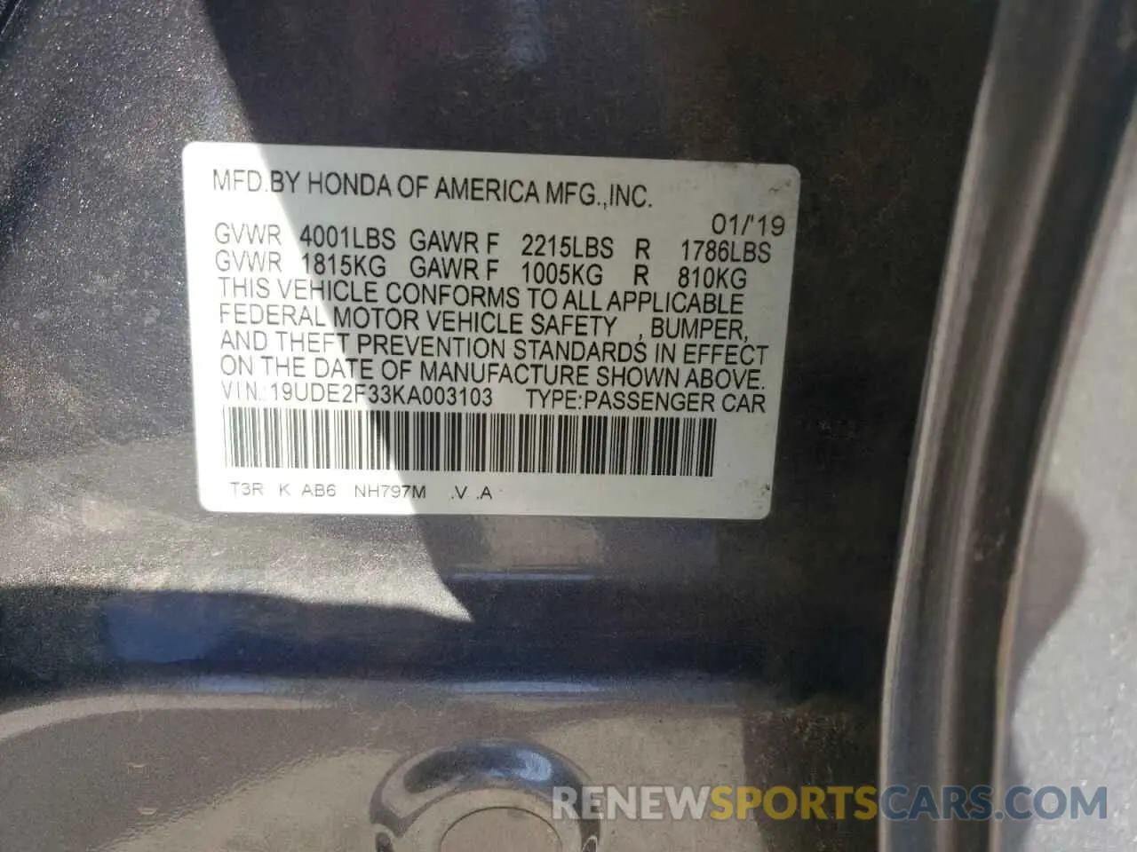 13 Photograph of a damaged car 19UDE2F33KA003103 ACURA ILX 2019