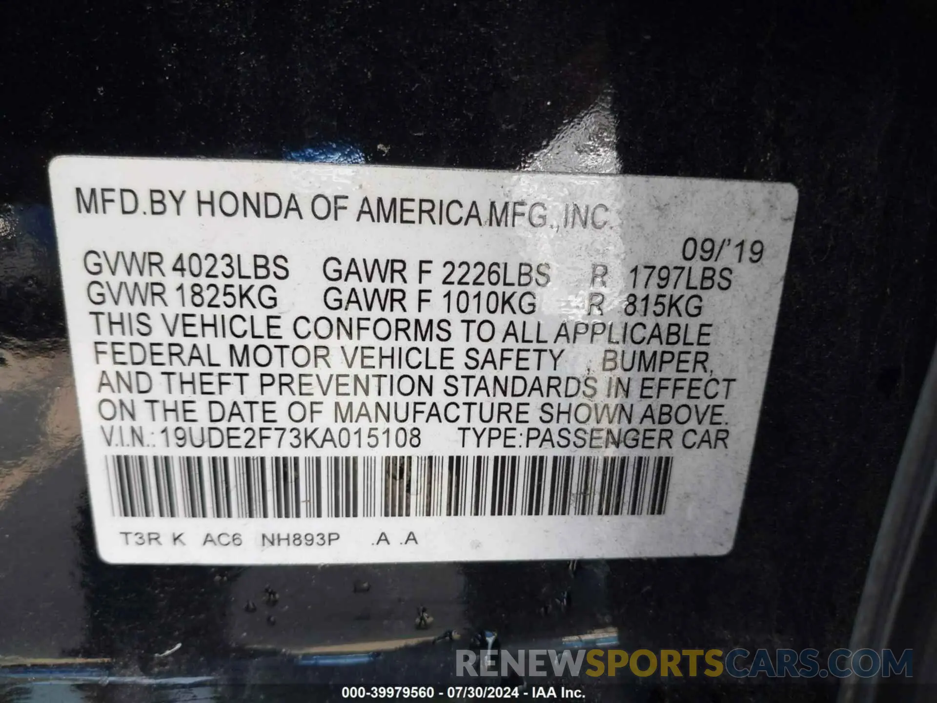 9 Фотография поврежденного автомобиля 19UDE2F73KA015108 ACURA ILX 2019