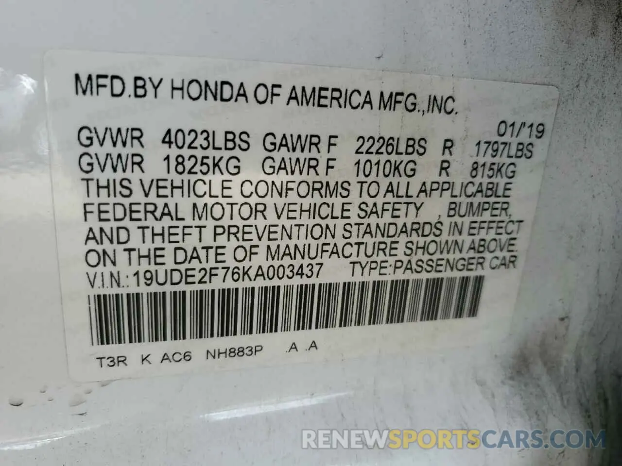 13 Photograph of a damaged car 19UDE2F76KA003437 ACURA ILX 2019