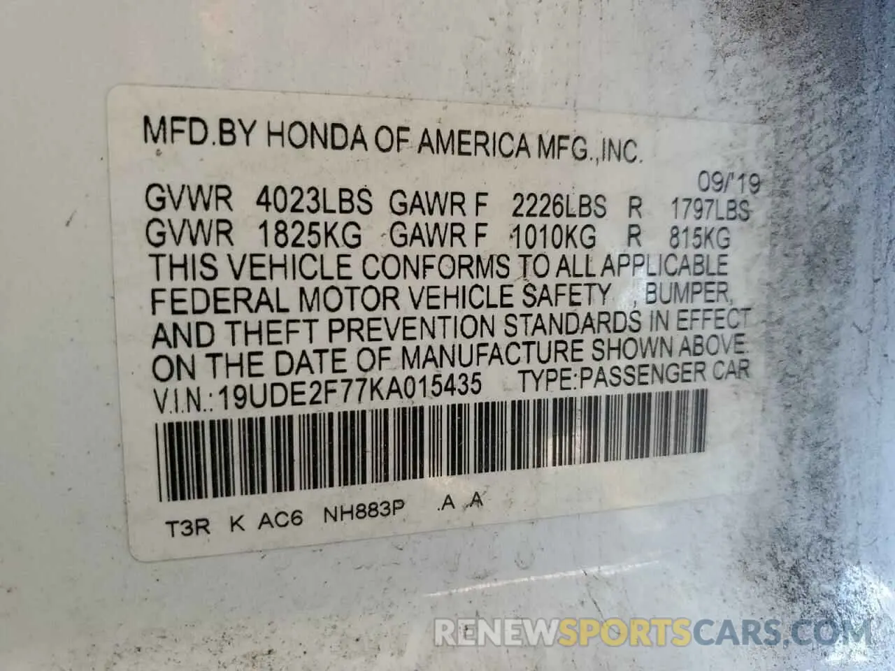 12 Фотография поврежденного автомобиля 19UDE2F77KA015435 ACURA ILX 2019