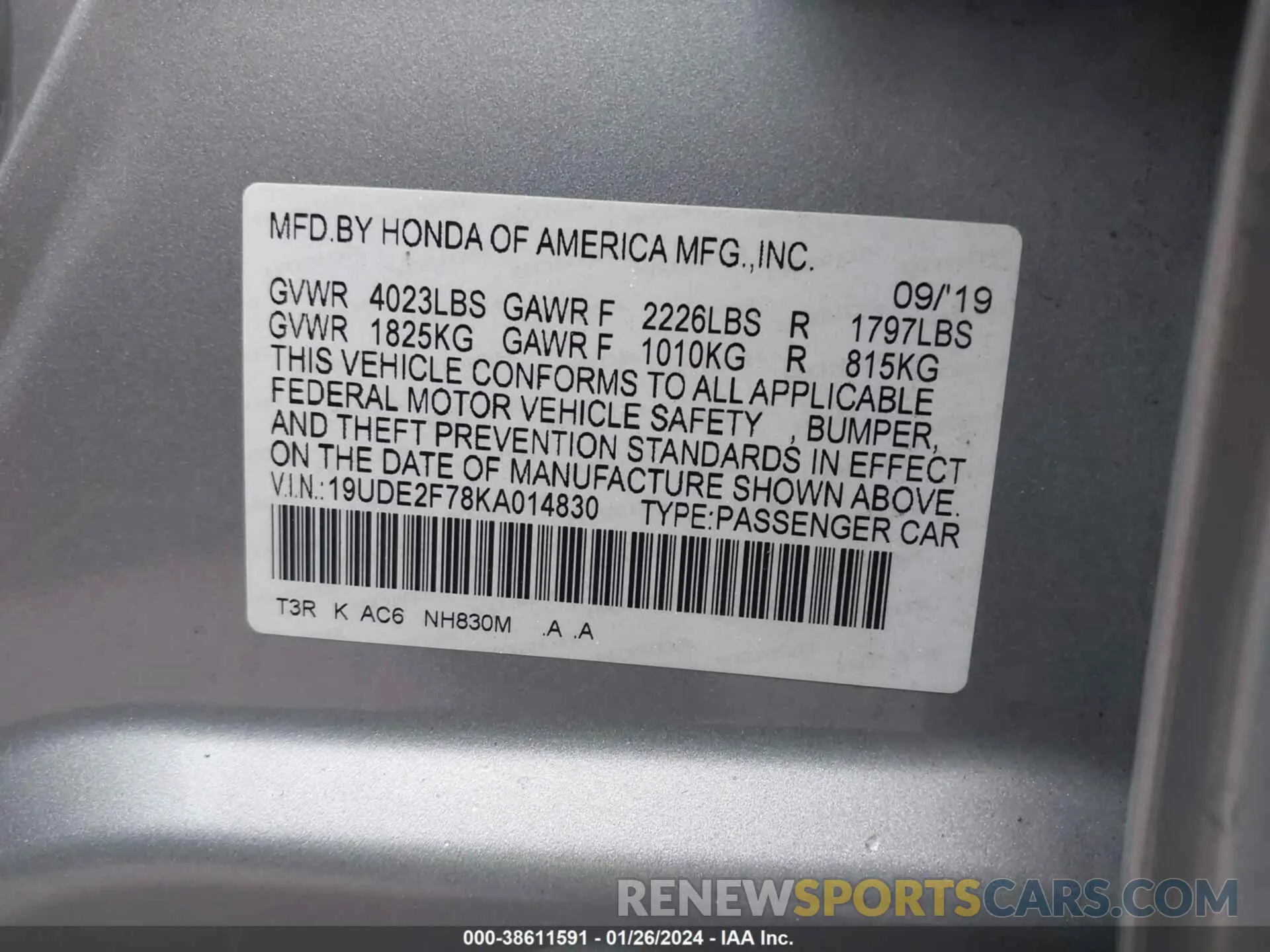 9 Photograph of a damaged car 19UDE2F78KA014830 ACURA ILX 2019