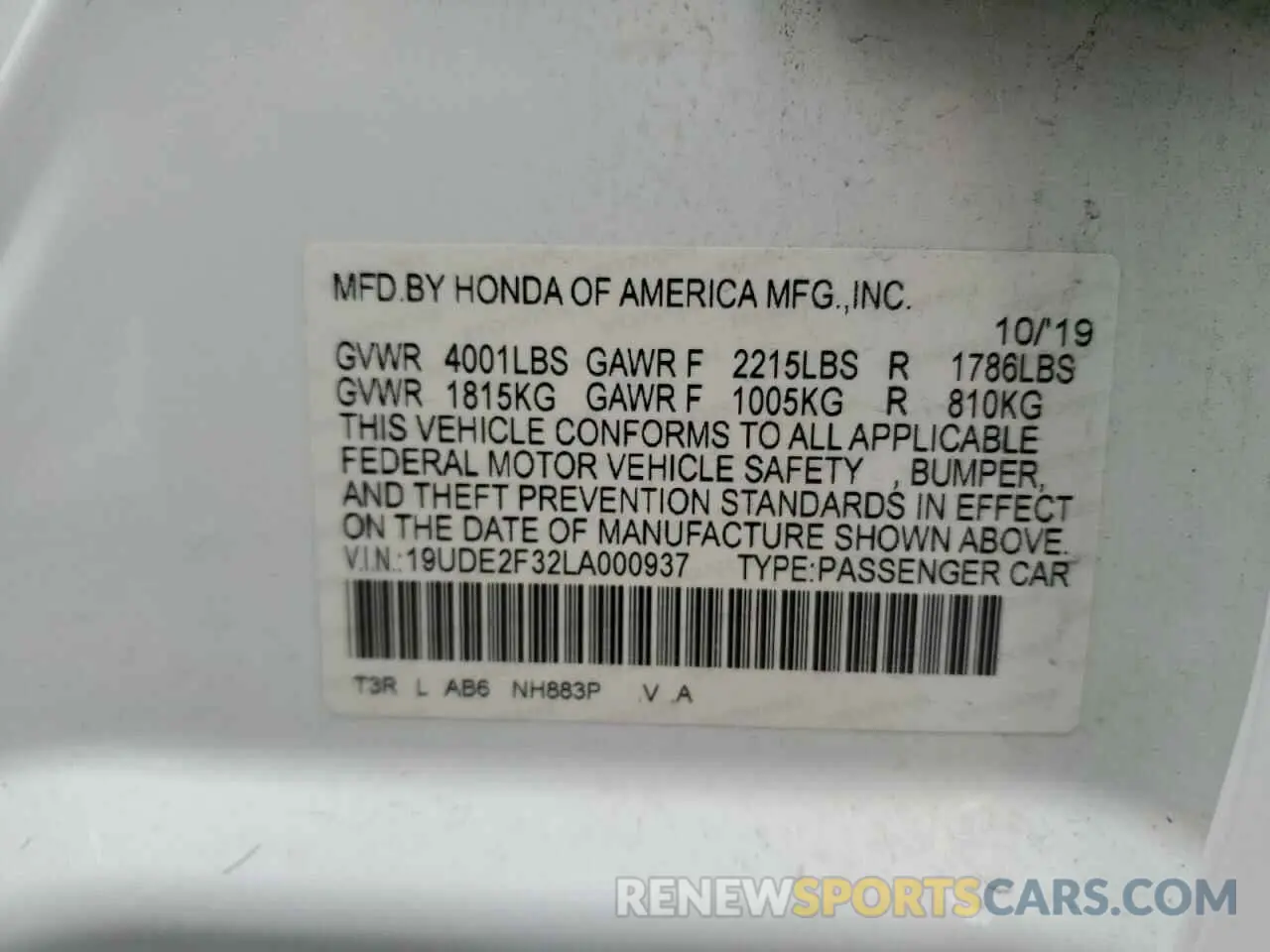 13 Photograph of a damaged car 19UDE2F32LA000937 ACURA ILX 2020