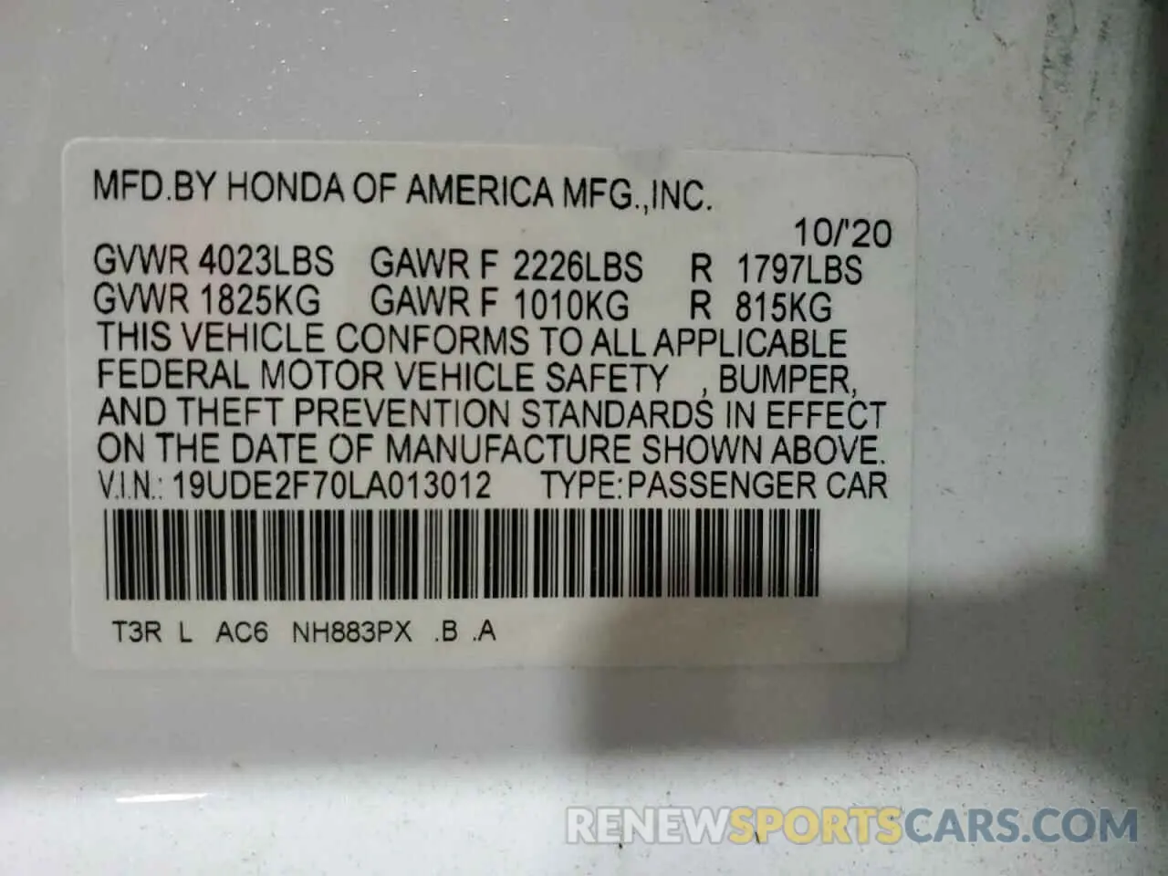 13 Фотография поврежденного автомобиля 19UDE2F70LA013012 ACURA ILX 2020