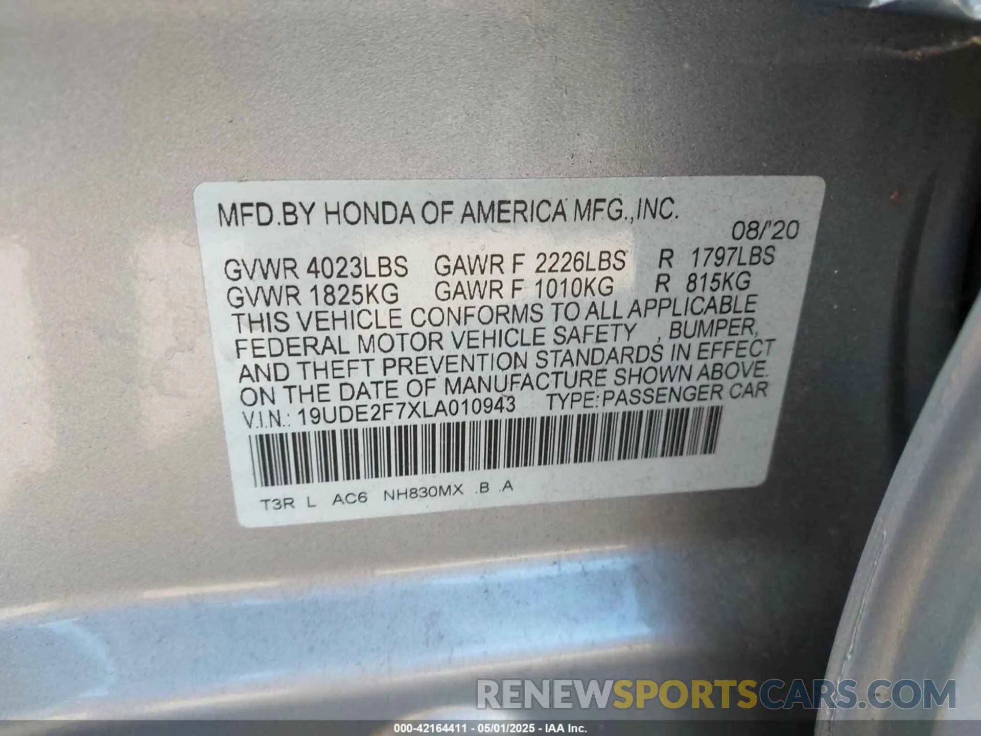 9 Фотография поврежденного автомобиля 19UDE2F7XLA010943 ACURA ILX 2020