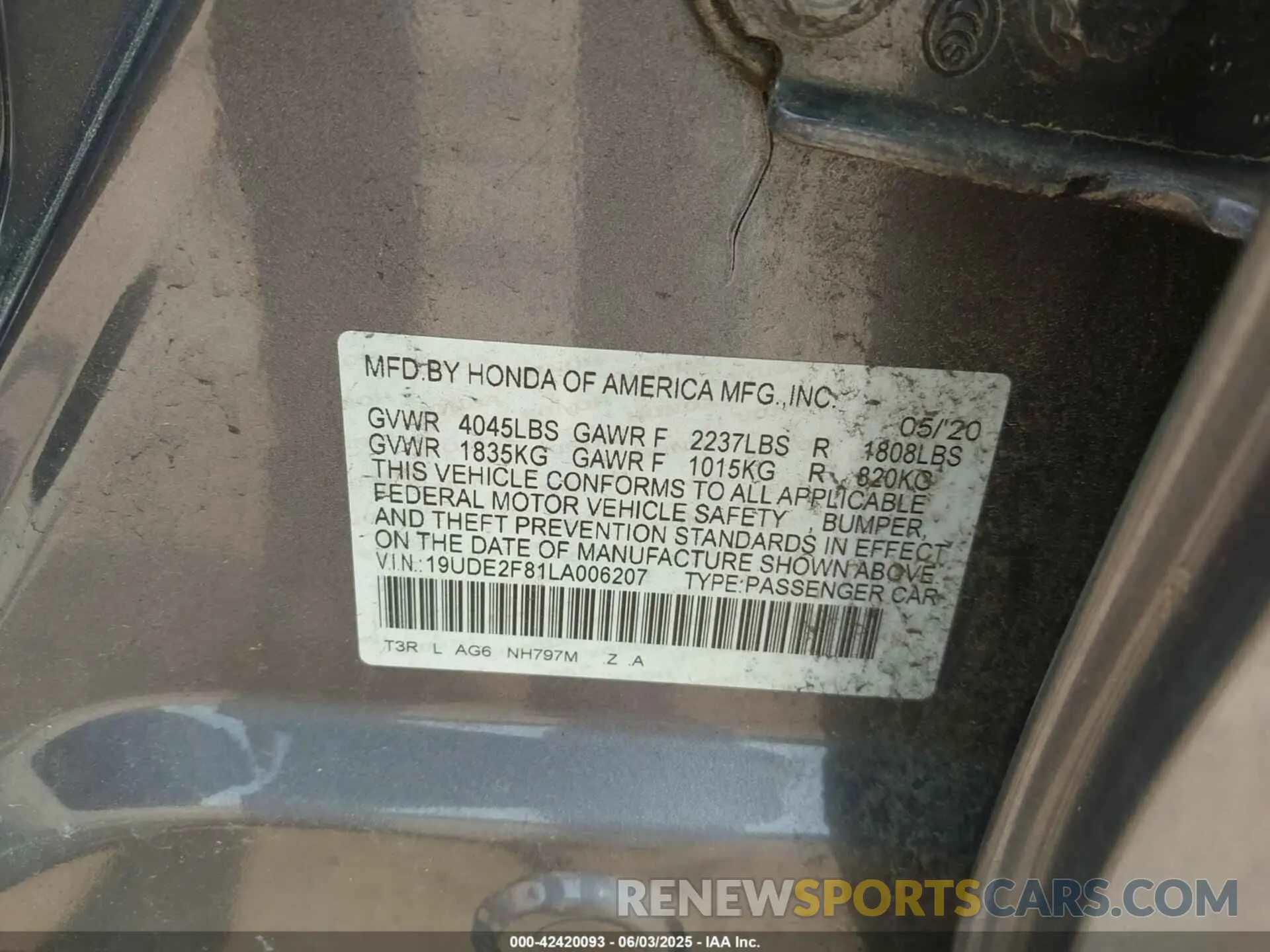 9 Фотография поврежденного автомобиля 19UDE2F81LA006207 ACURA ILX 2020