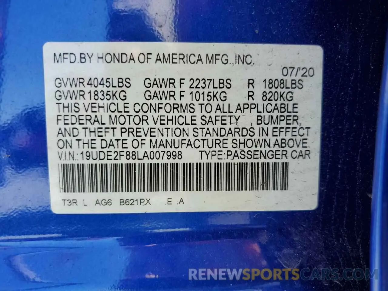 13 Фотография поврежденного автомобиля 19UDE2F88LA007998 ACURA ILX 2020