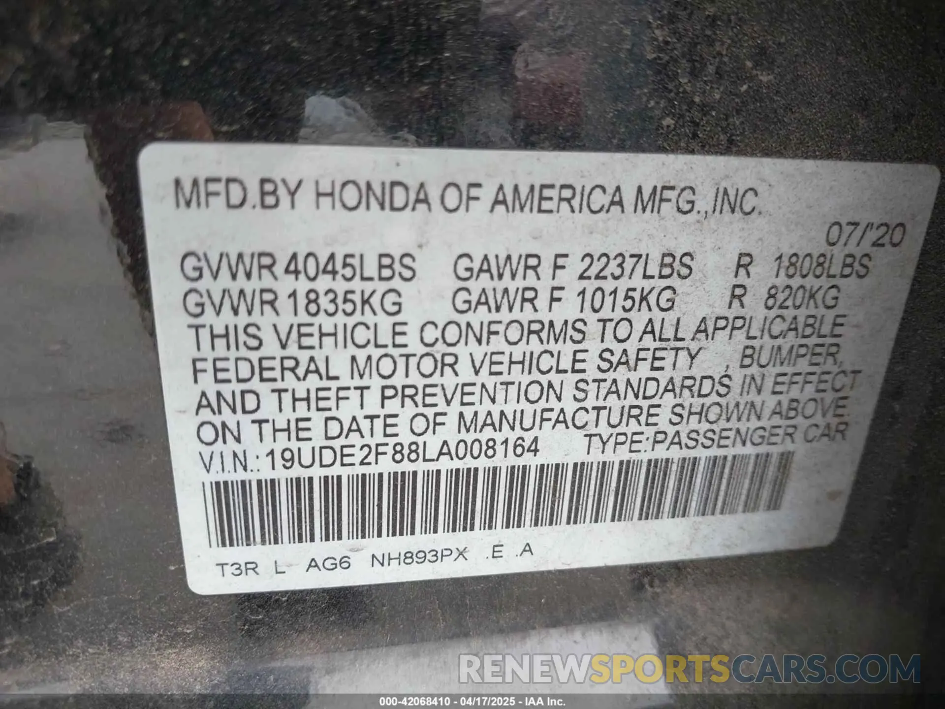 9 Фотография поврежденного автомобиля 19UDE2F88LA008164 ACURA ILX 2020