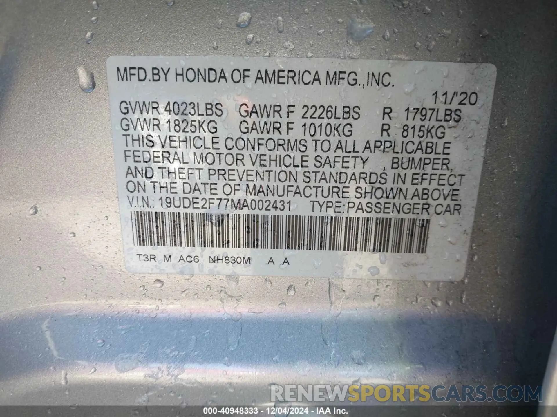 9 Фотография поврежденного автомобиля 19UDE2F77MA002431 ACURA ILX 2021