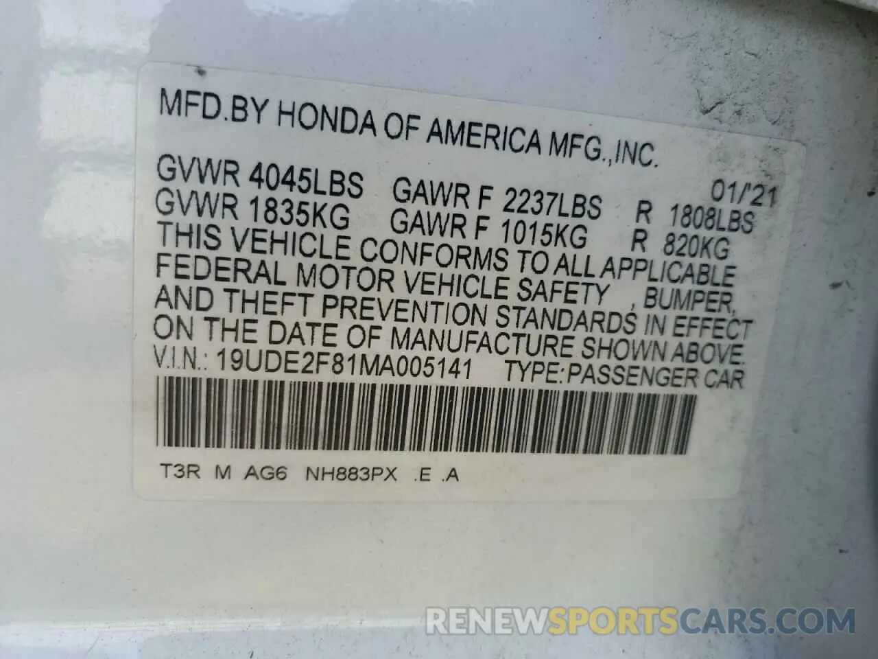13 Photograph of a damaged car 19UDE2F81MA005141 ACURA ILX 2021