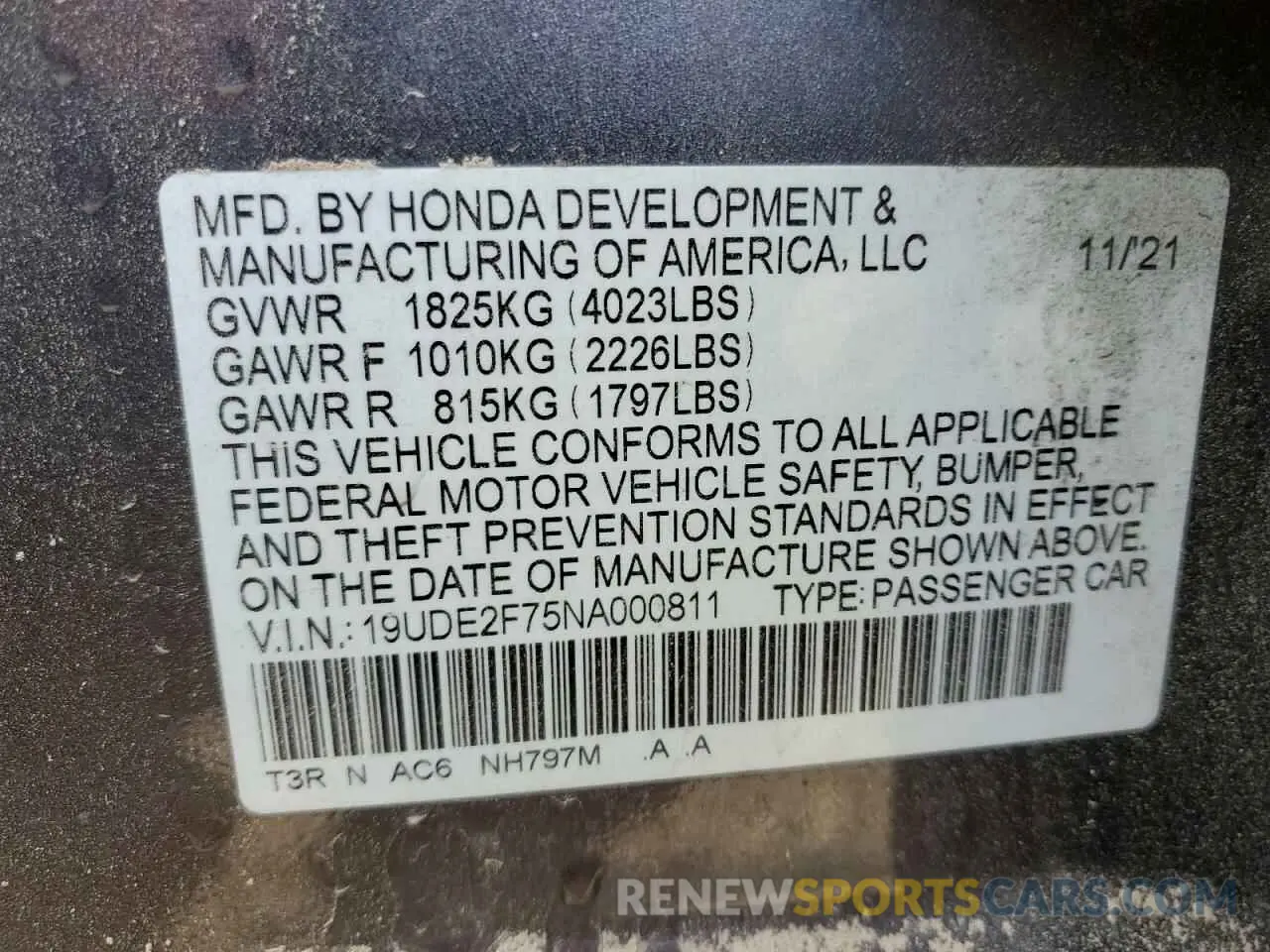 12 Фотография поврежденного автомобиля 19UDE2F75NA000811 ACURA ILX 2022