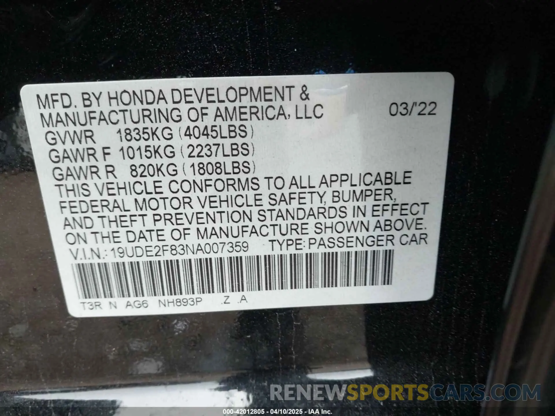 9 Фотография поврежденного автомобиля 19UDE2F83NA007359 ACURA ILX 2022