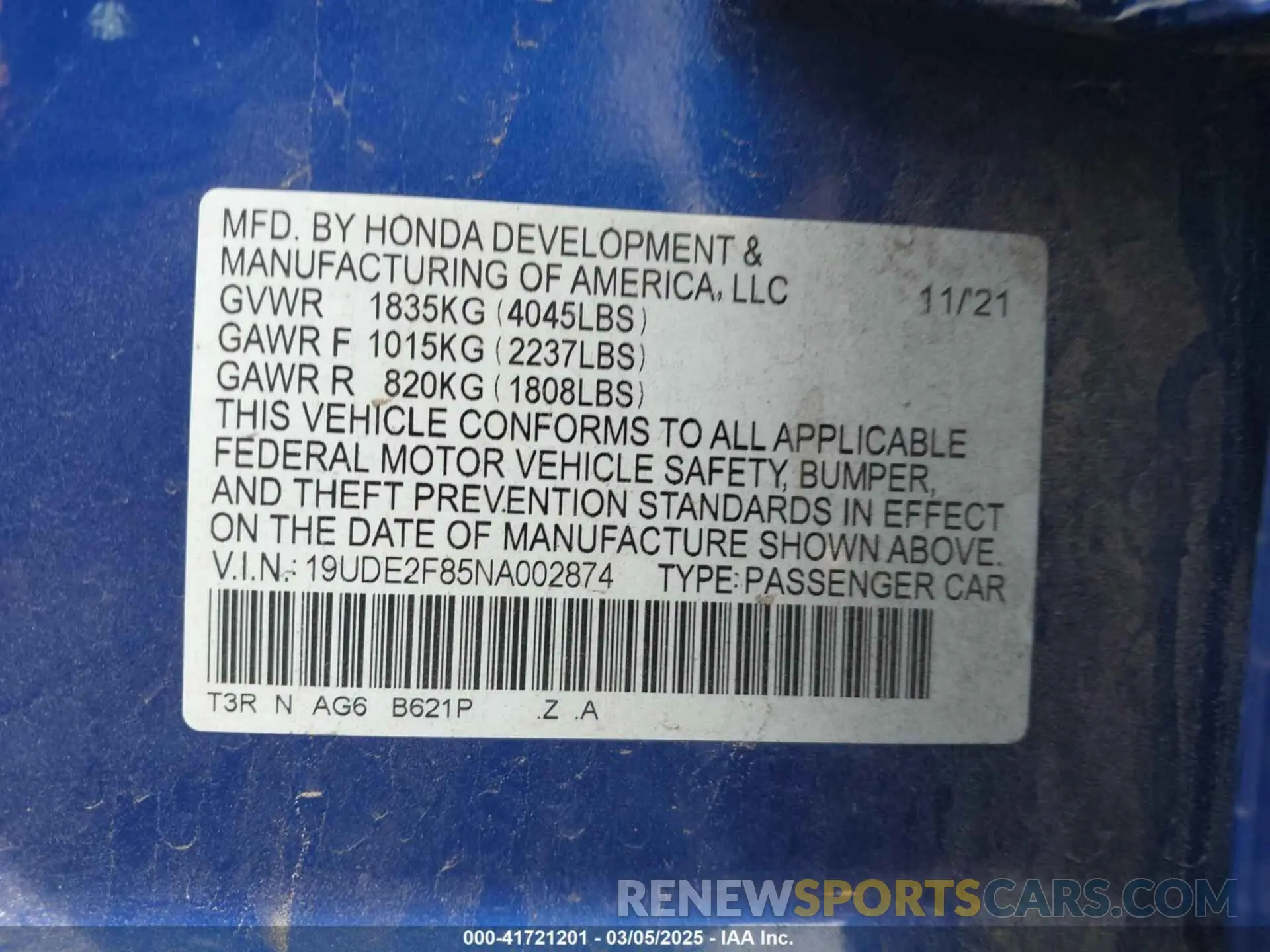 9 Фотография поврежденного автомобиля 19UDE2F85NA002874 ACURA ILX 2022