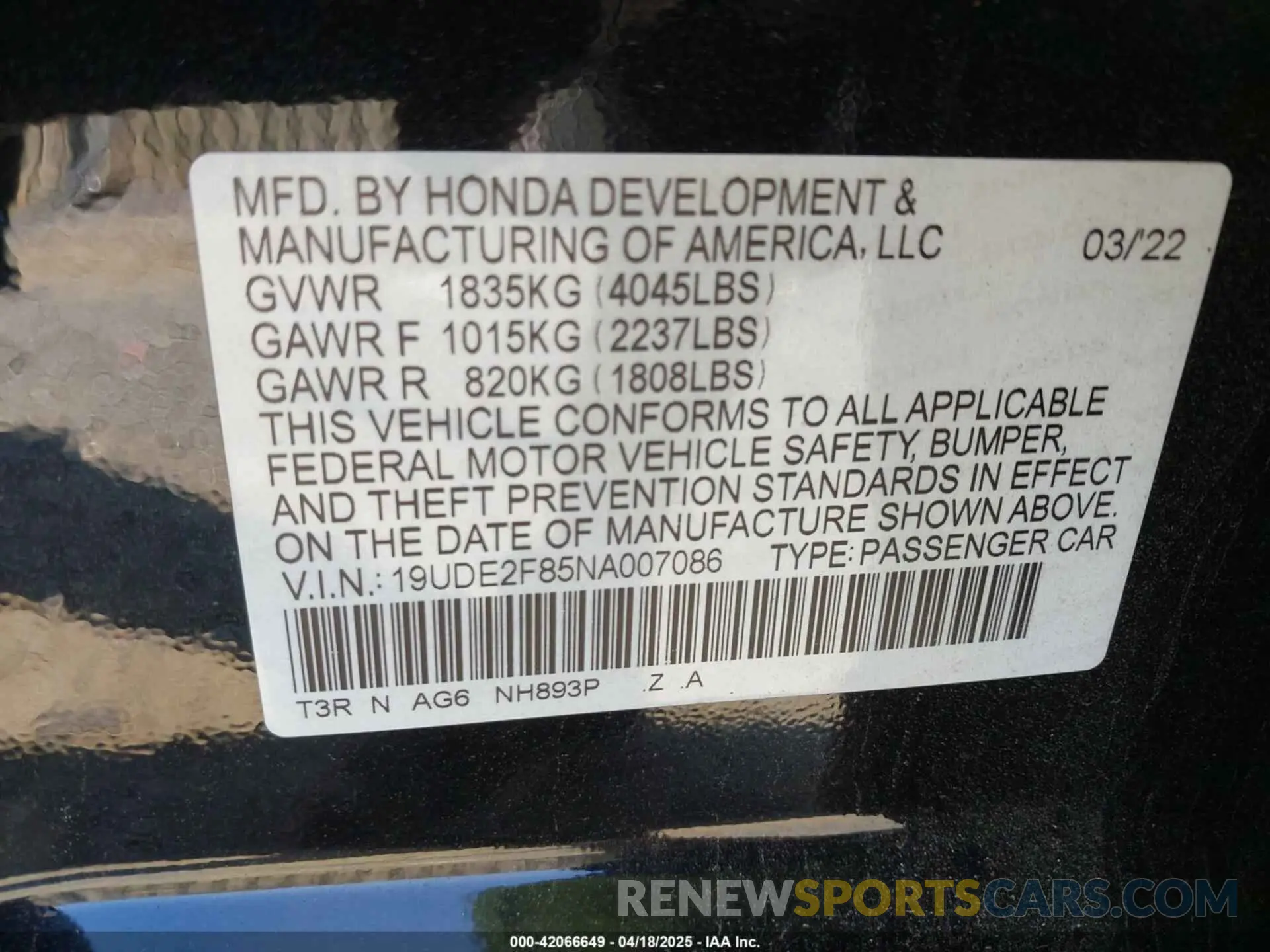 9 Фотография поврежденного автомобиля 19UDE2F85NA007086 ACURA ILX 2022