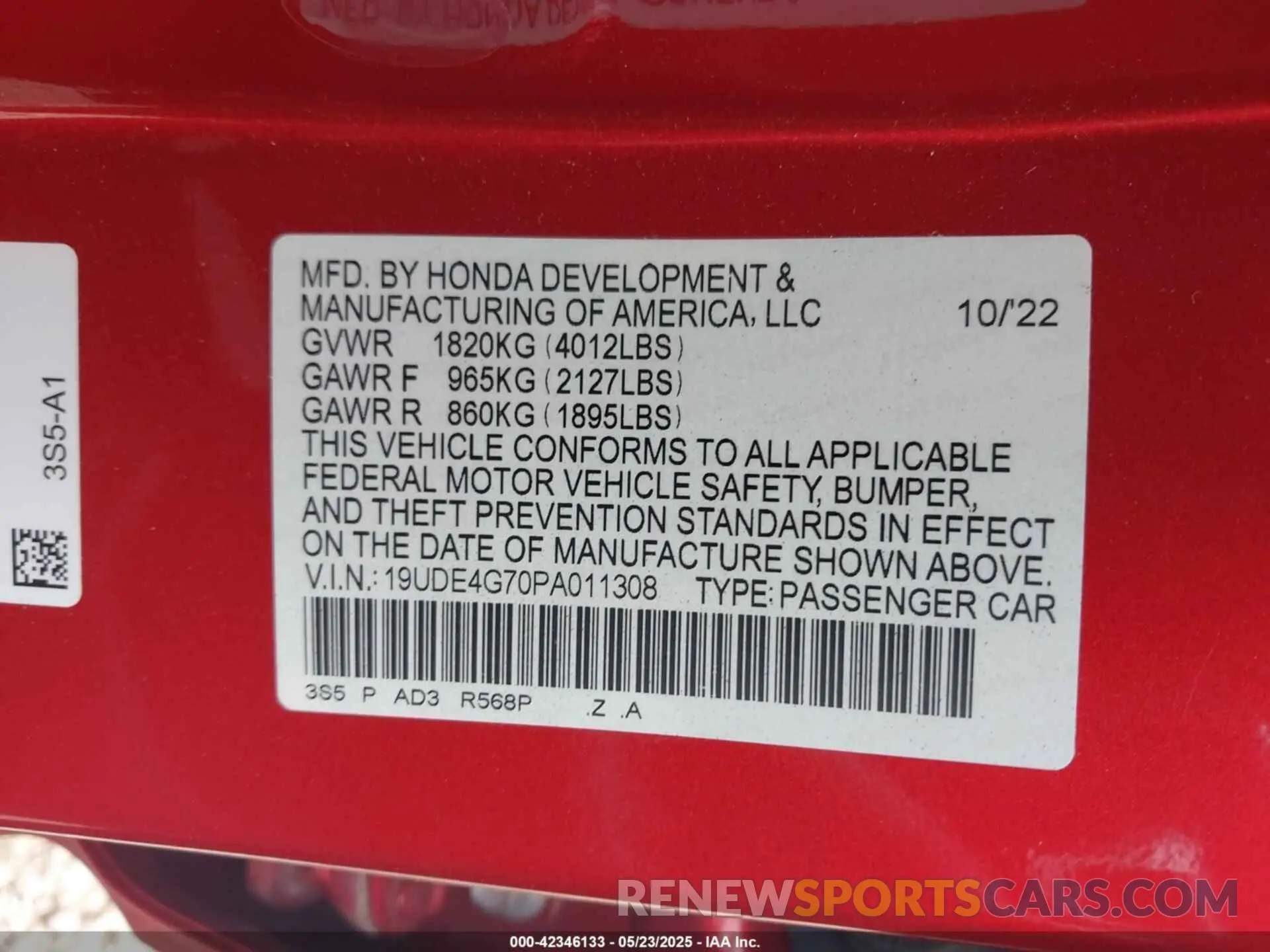 9 Фотография поврежденного автомобиля 19UDE4G70PA011308 ACURA INTEGRA 2023