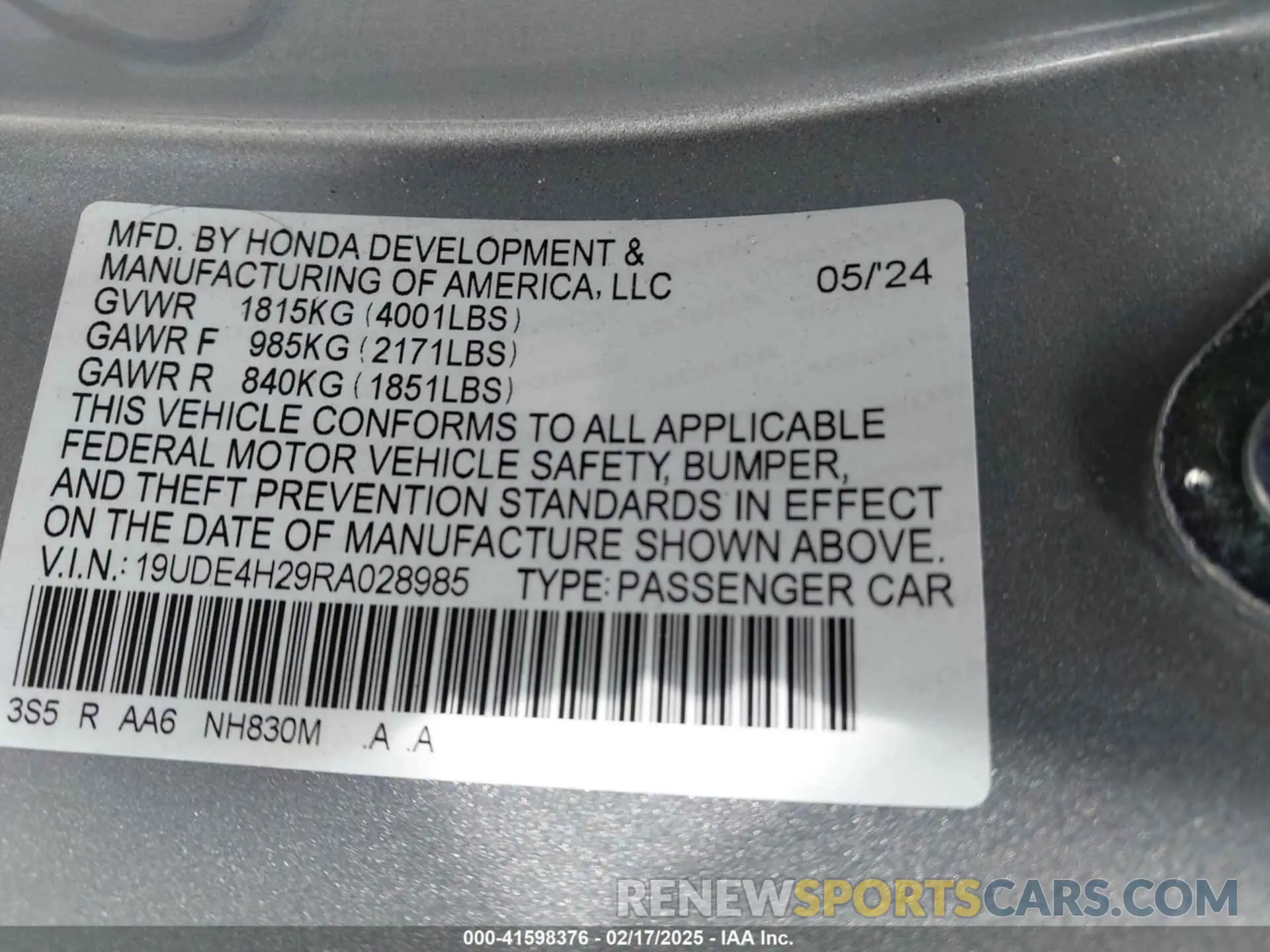 9 Photograph of a damaged car 19UDE4H29RA028985 ACURA INTEGRA 2024