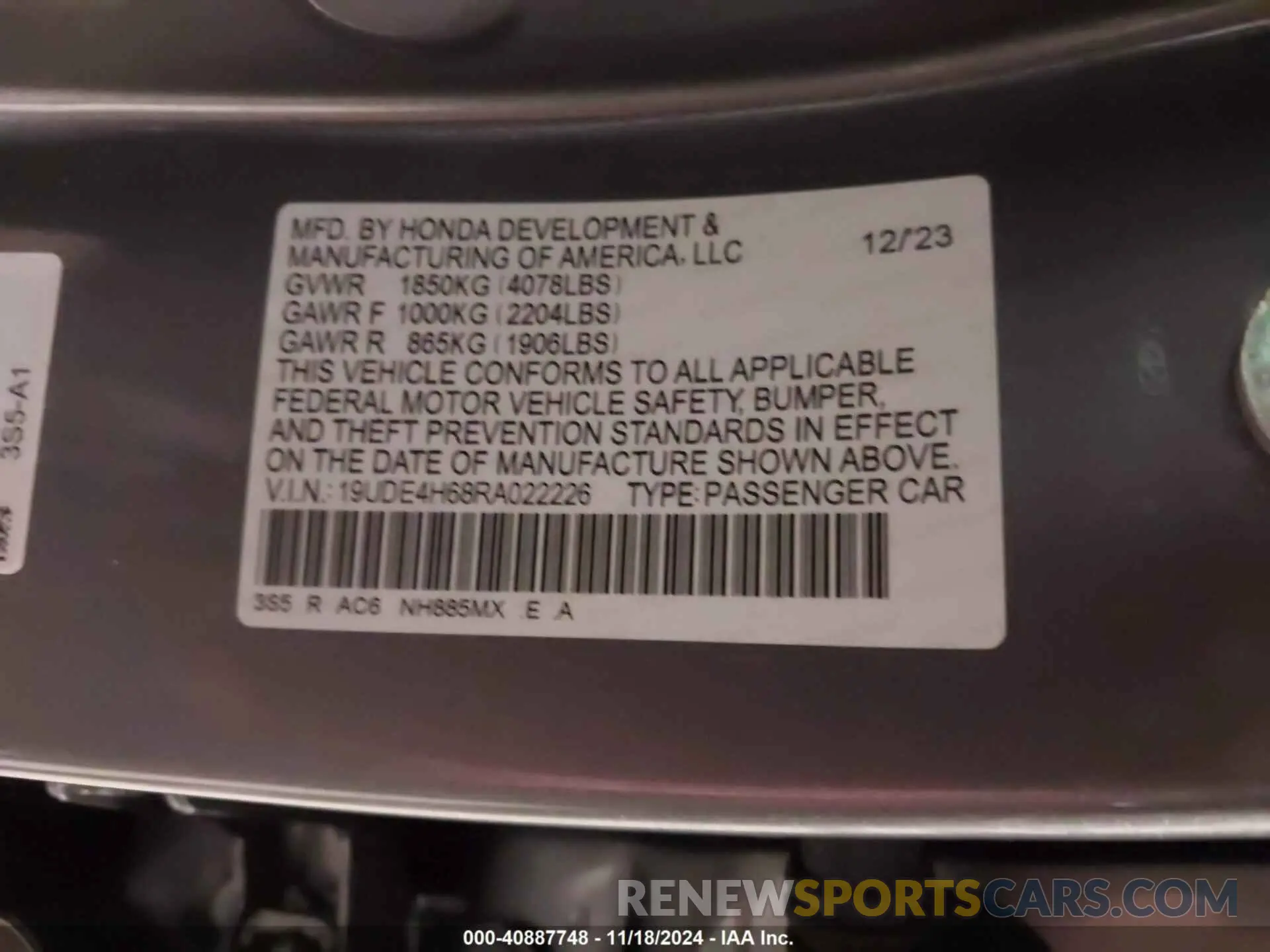 9 Photograph of a damaged car 19UDE4H68RA022226 ACURA INTEGRA 2024