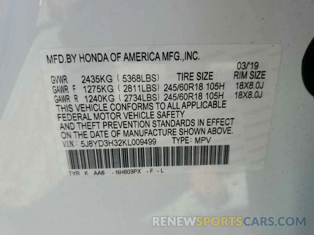 13 Фотография поврежденного автомобиля 5J8YD3H32KL009499 ACURA MDX 2019