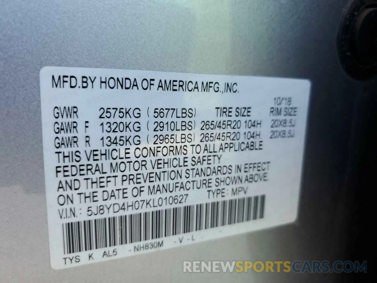 14 Photograph of a damaged car 5J8YD4H07KL010627 ACURA MDX 2019