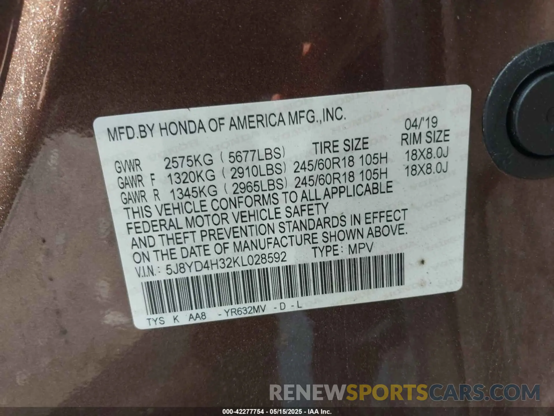9 Photograph of a damaged car 5J8YD4H32KL028592 ACURA MDX 2019