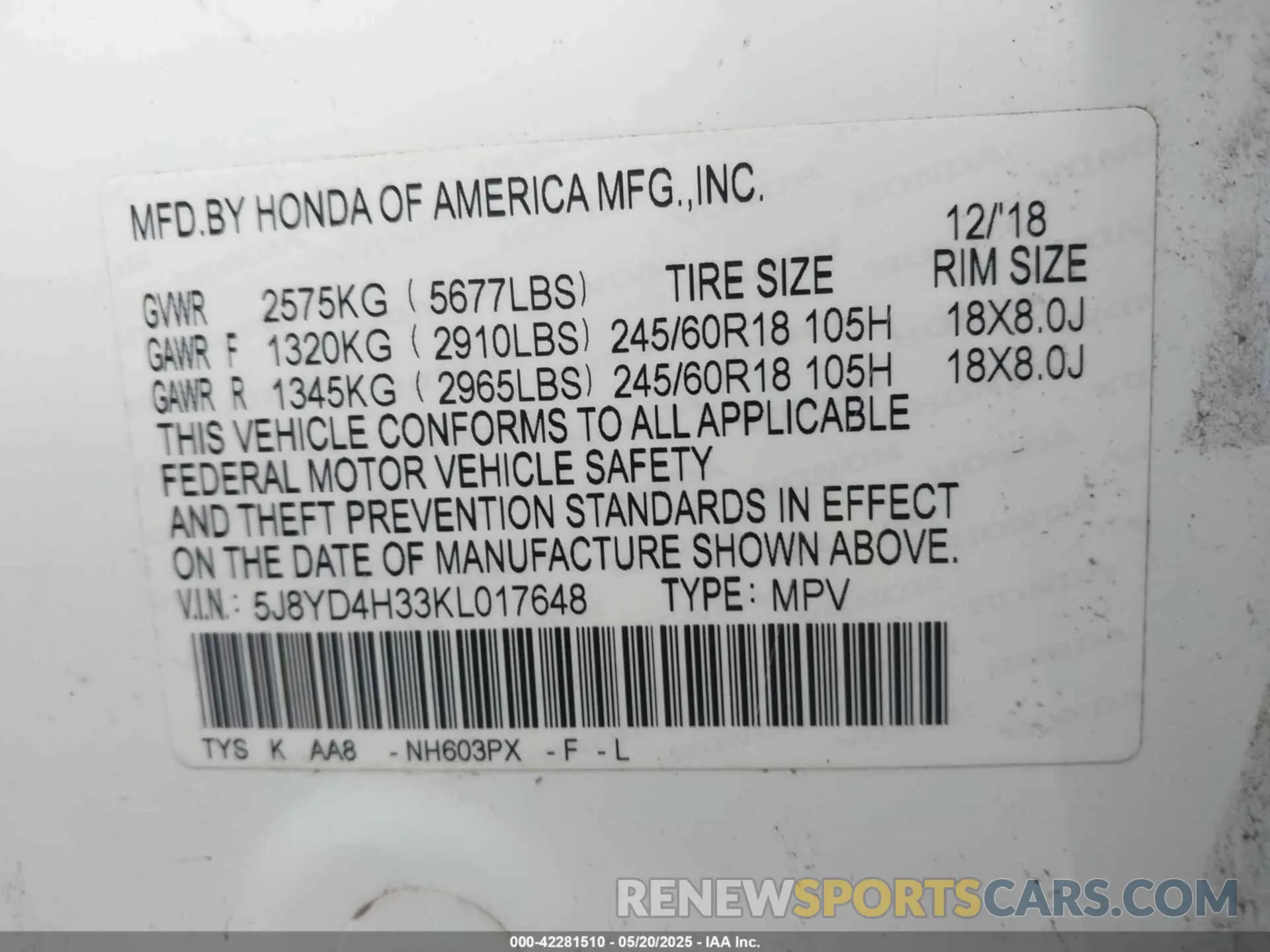 9 Photograph of a damaged car 5J8YD4H33KL017648 ACURA MDX 2019
