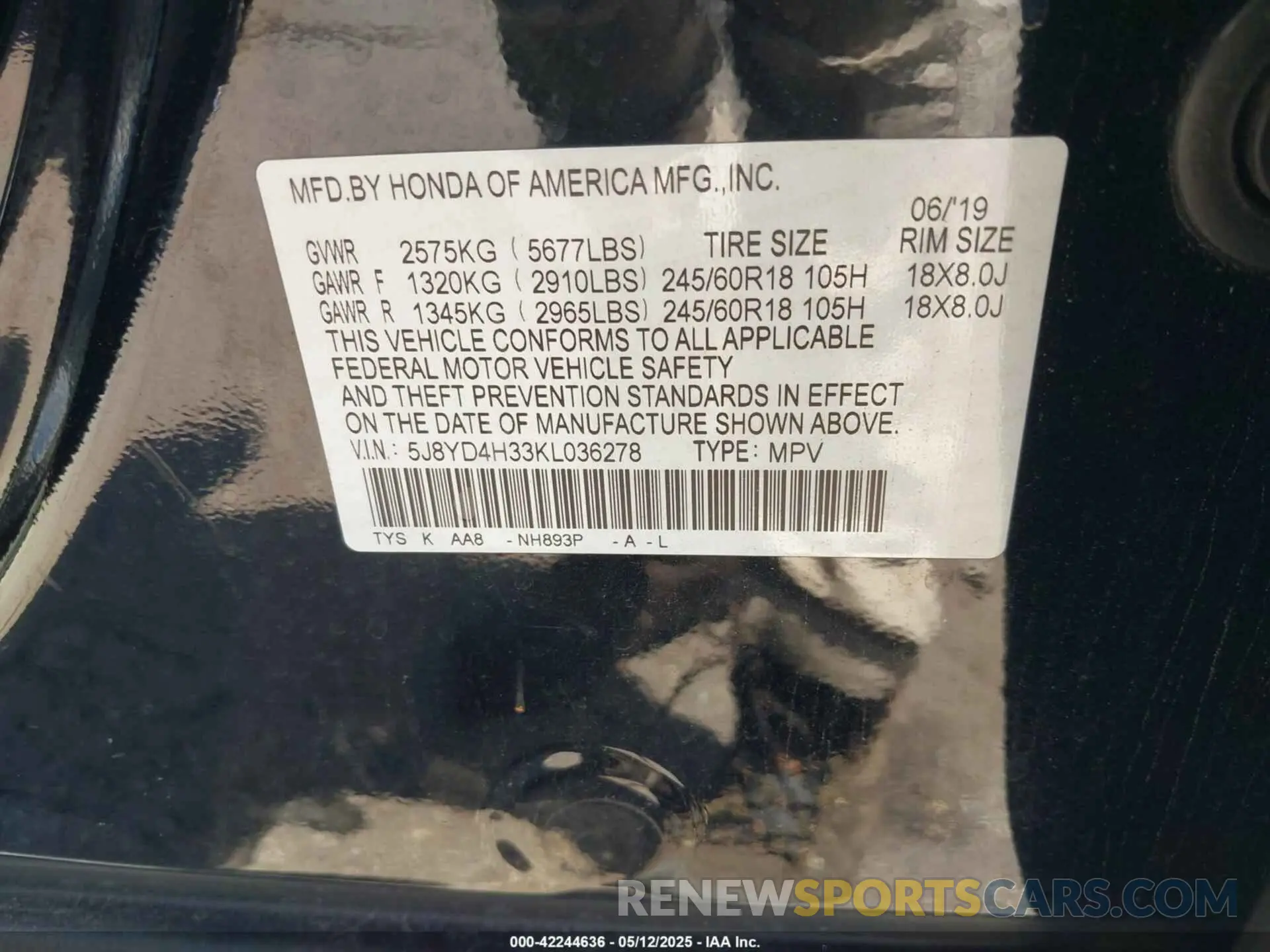 9 Photograph of a damaged car 5J8YD4H33KL036278 ACURA MDX 2019