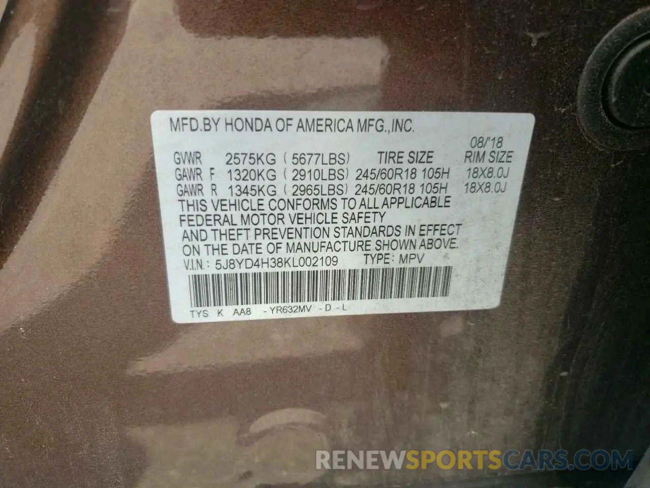 13 Photograph of a damaged car 5J8YD4H38KL002109 ACURA MDX 2019