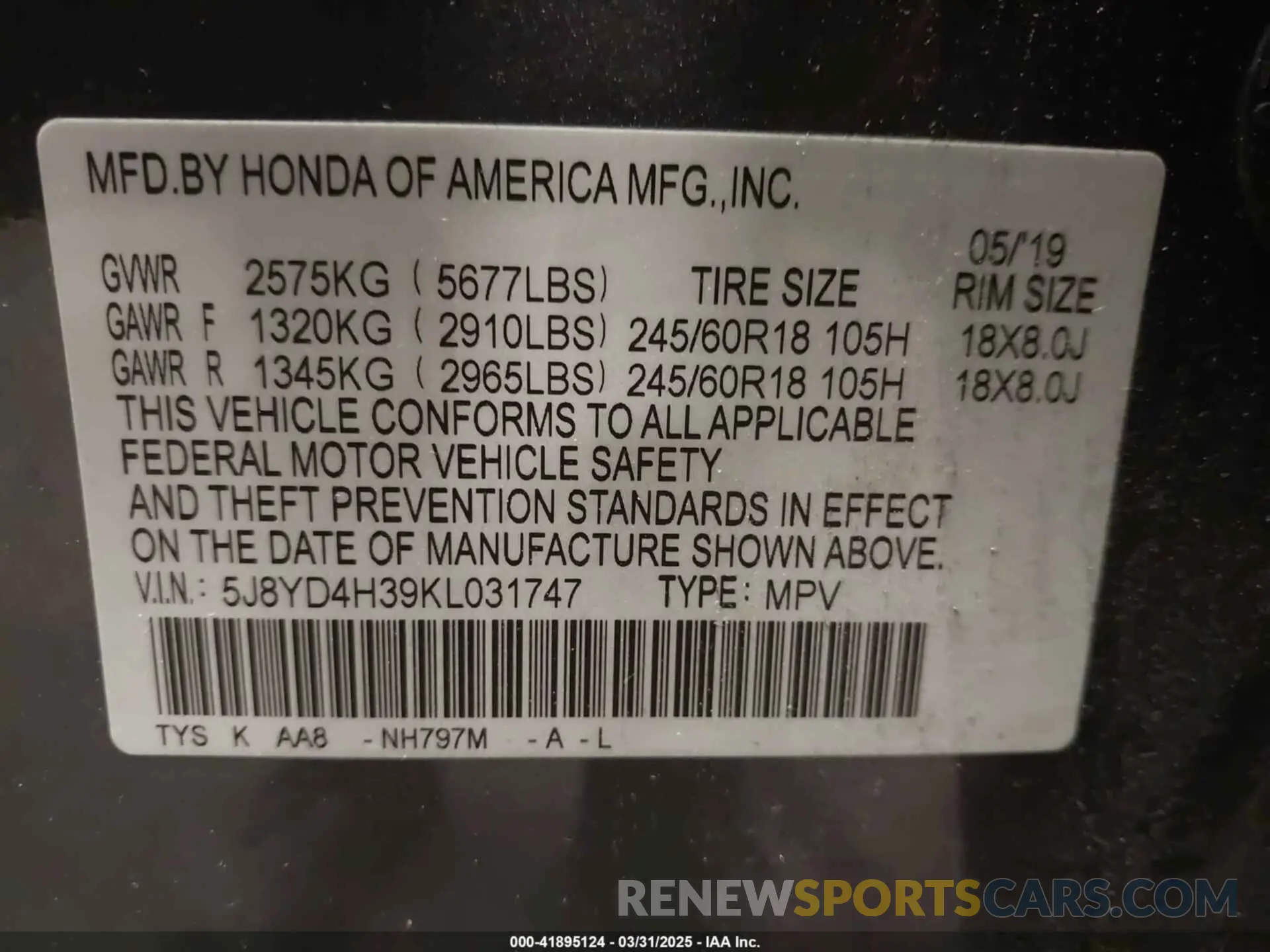 9 Фотография поврежденного автомобиля 5J8YD4H39KL031747 ACURA MDX 2019