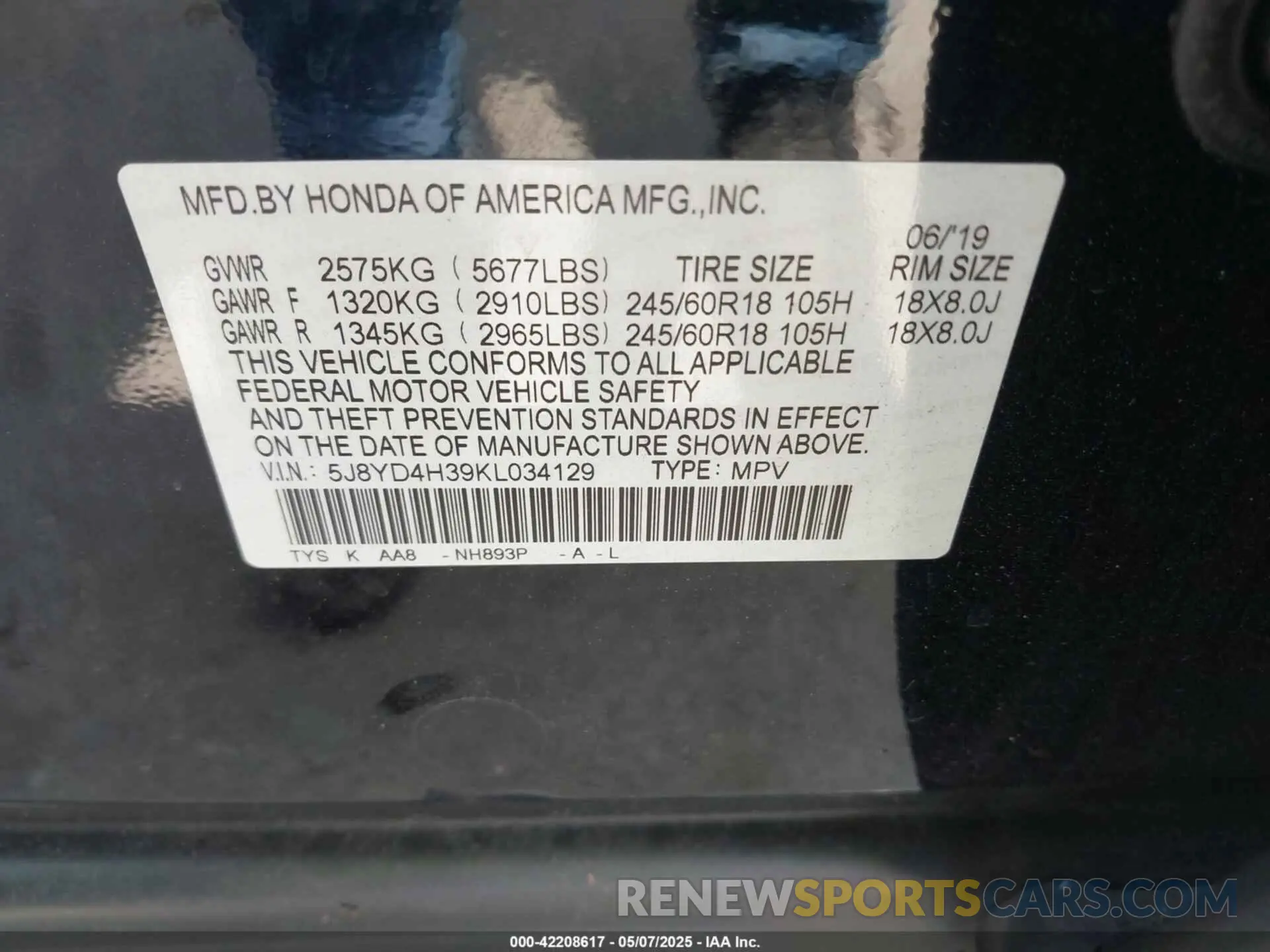 9 Photograph of a damaged car 5J8YD4H39KL034129 ACURA MDX 2019