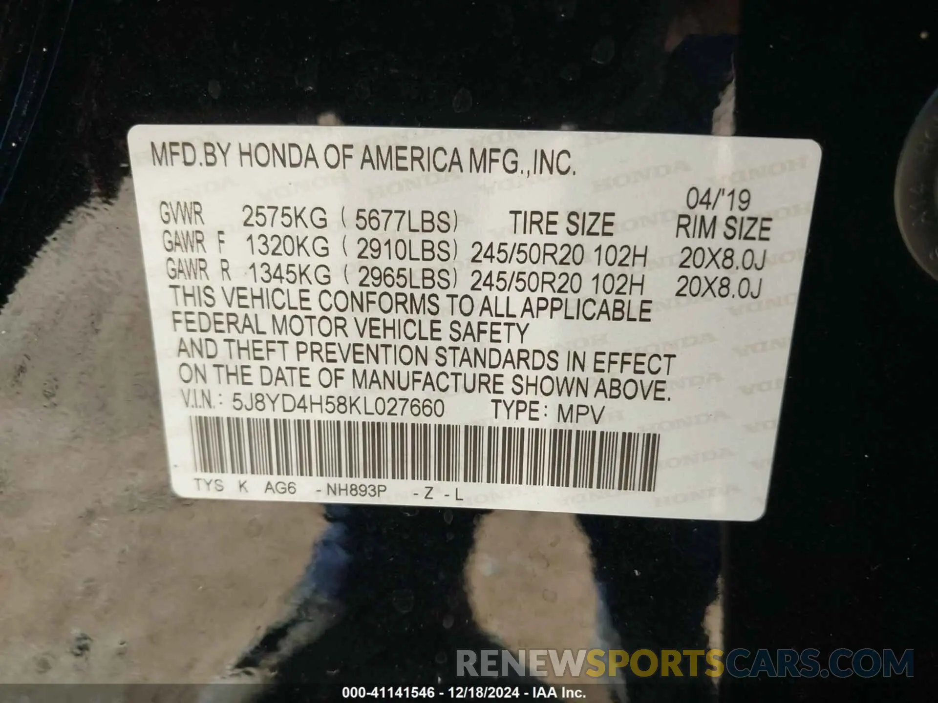 9 Фотография поврежденного автомобиля 5J8YD4H58KL027660 ACURA MDX 2019