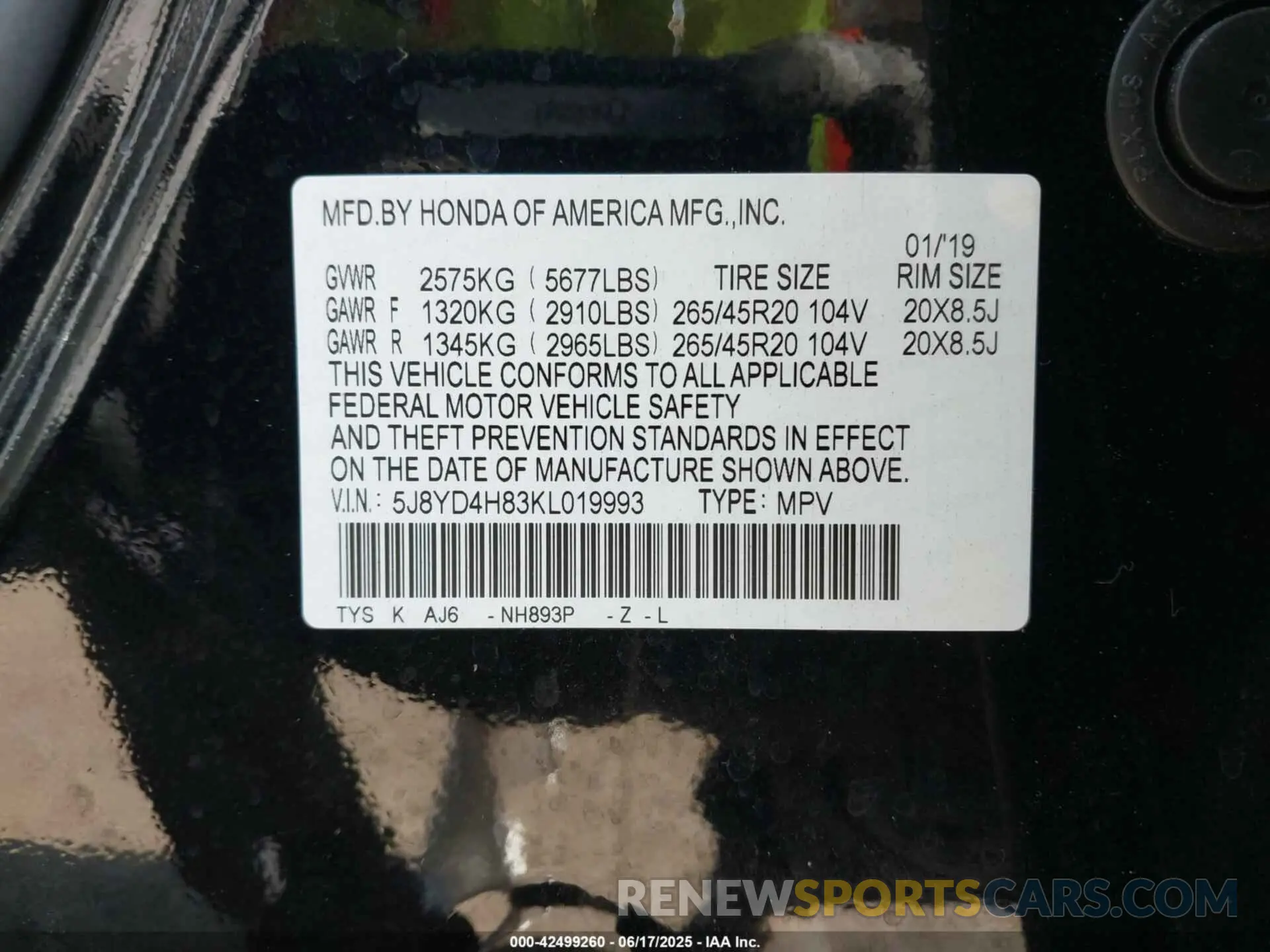 9 Photograph of a damaged car 5J8YD4H83KL019993 ACURA MDX 2019