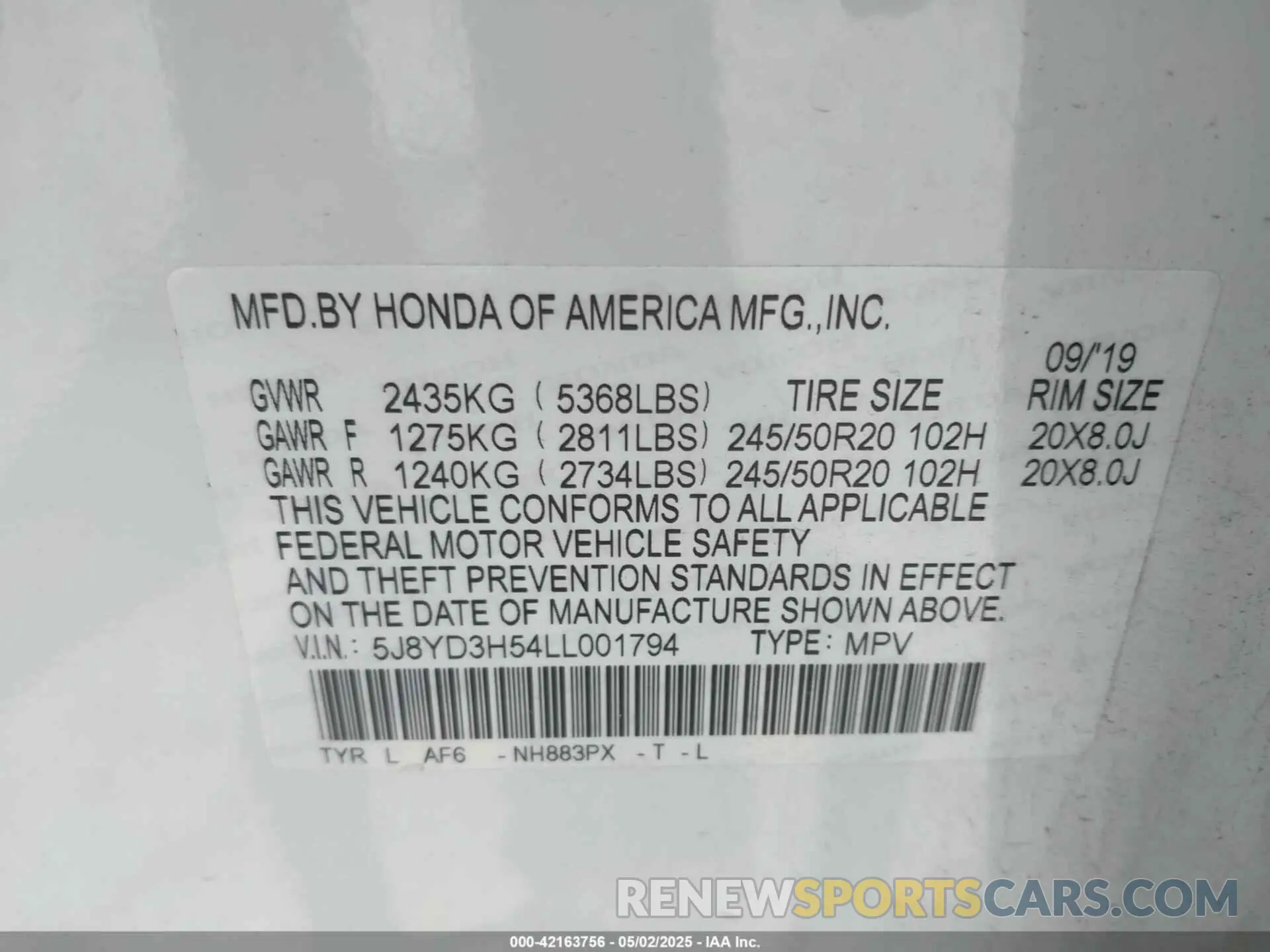 9 Фотография поврежденного автомобиля 5J8YD3H54LL001794 ACURA MDX 2020