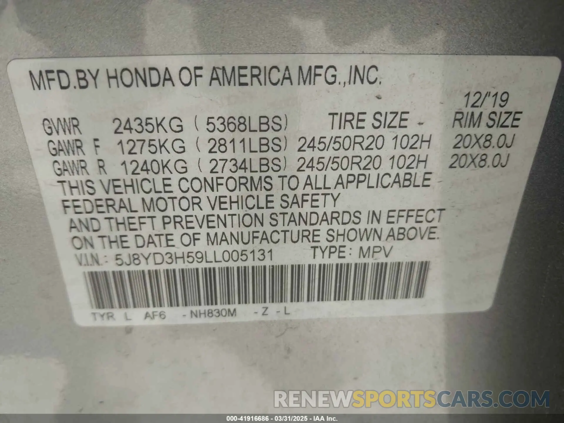 9 Фотография поврежденного автомобиля 5J8YD3H59LL005131 ACURA MDX 2020