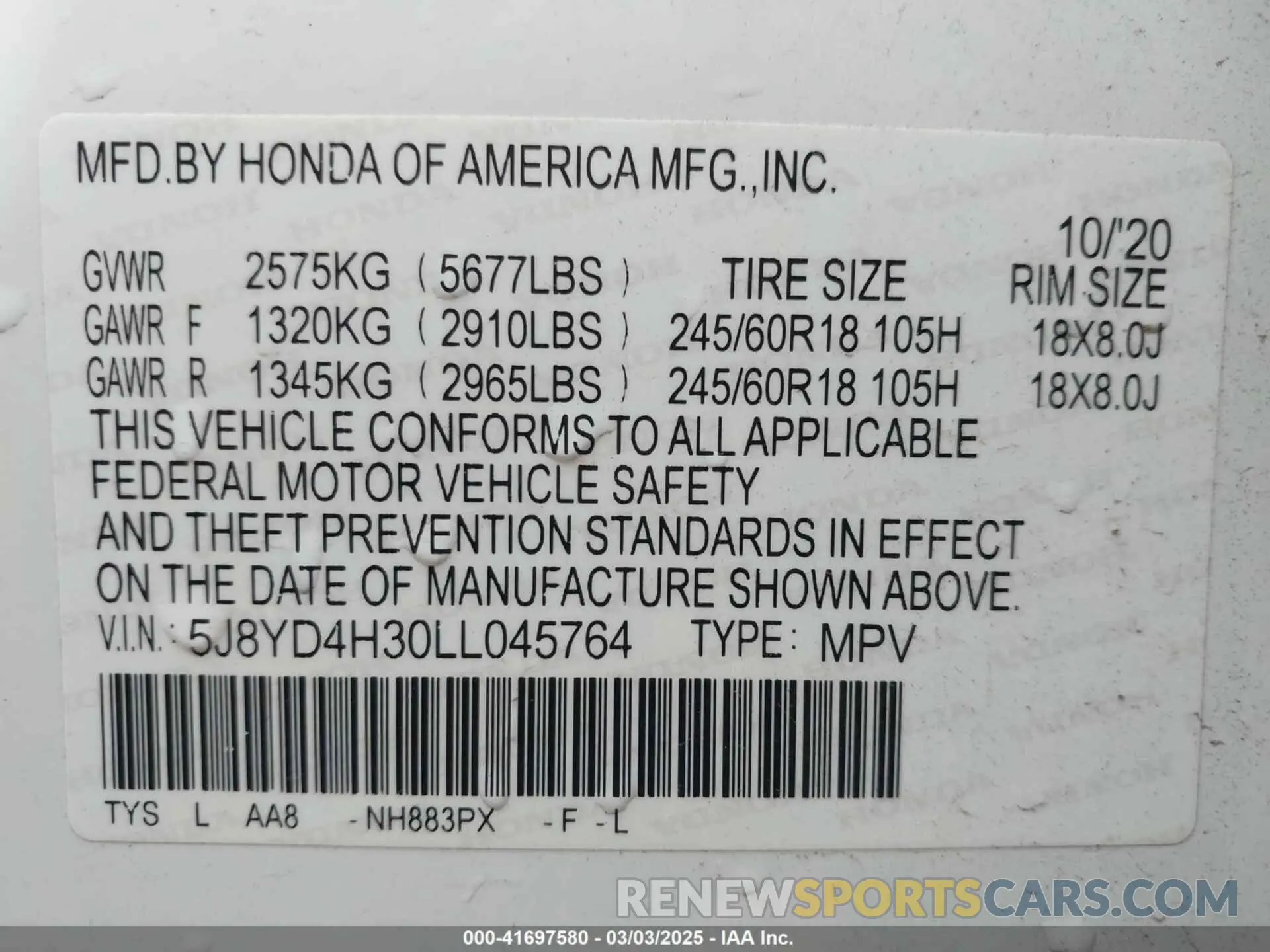 9 Photograph of a damaged car 5J8YD4H30LL045764 ACURA MDX 2020