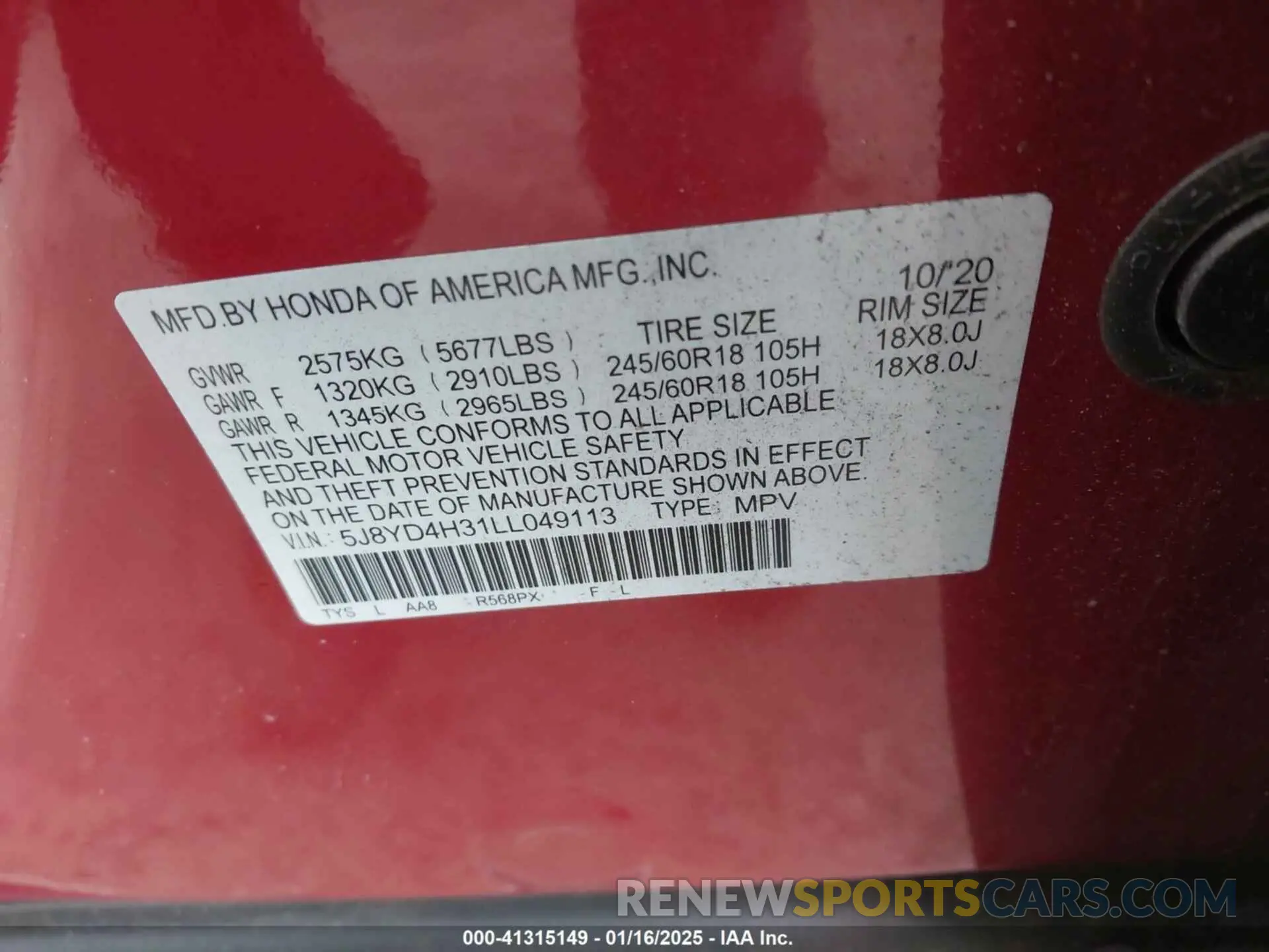 9 Photograph of a damaged car 5J8YD4H31LL049113 ACURA MDX 2020