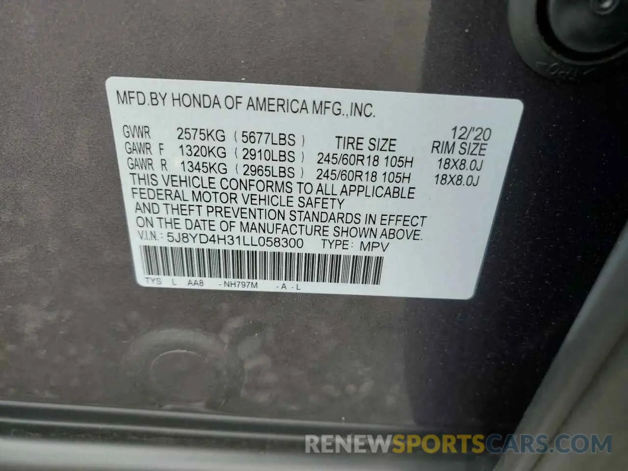 14 Photograph of a damaged car 5J8YD4H31LL058300 ACURA MDX 2020
