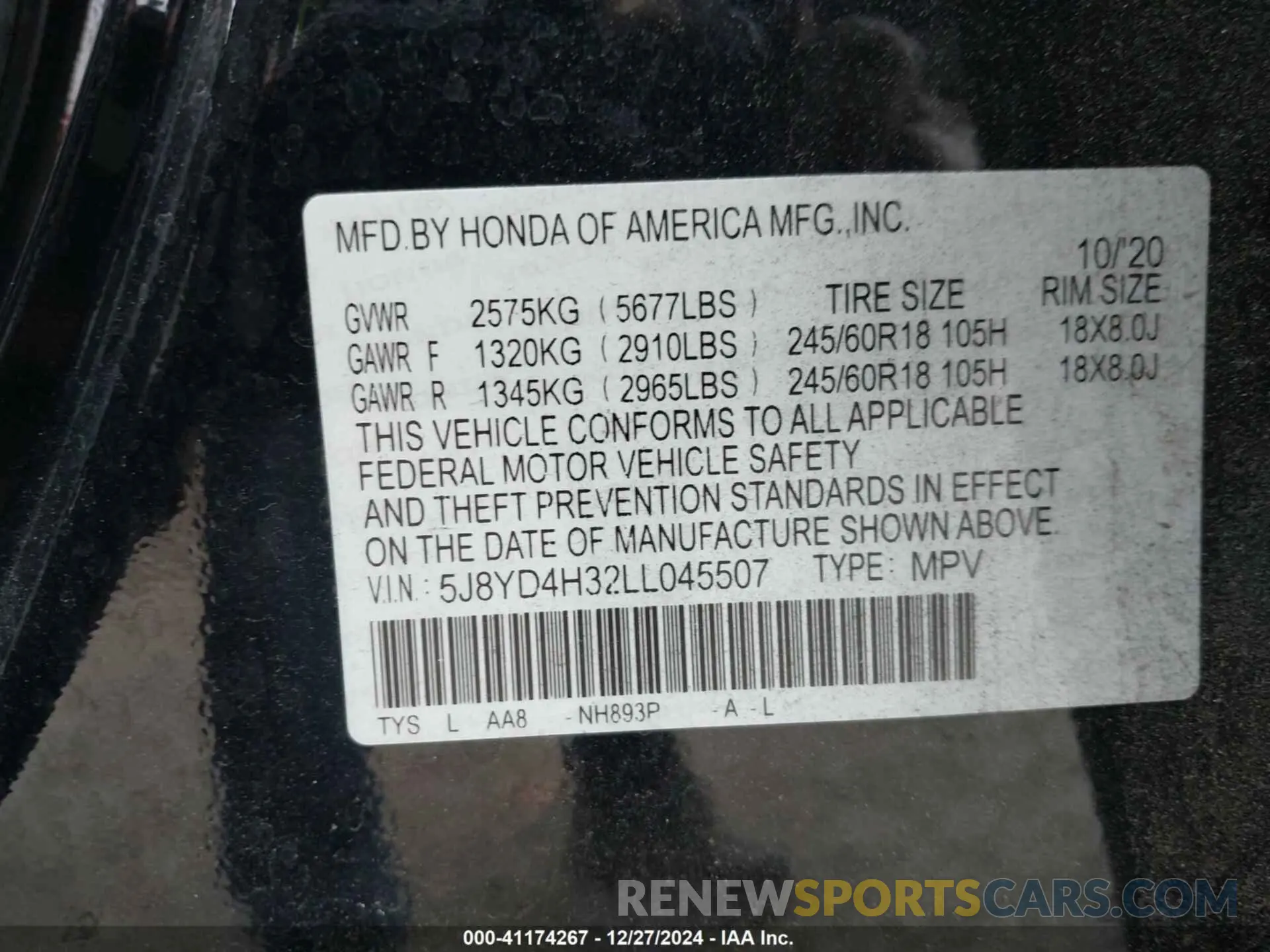 9 Photograph of a damaged car 5J8YD4H32LL045507 ACURA MDX 2020