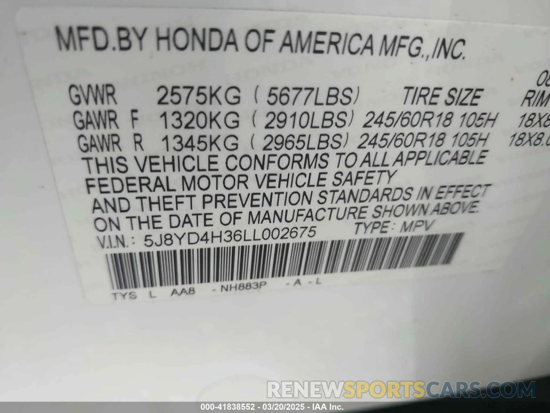 9 Фотография поврежденного автомобиля 5J8YD4H36LL002675 ACURA MDX 2020