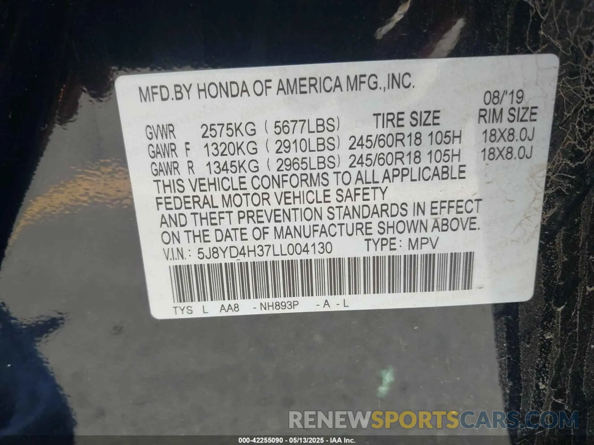 9 Фотография поврежденного автомобиля 5J8YD4H37LL004130 ACURA MDX 2020