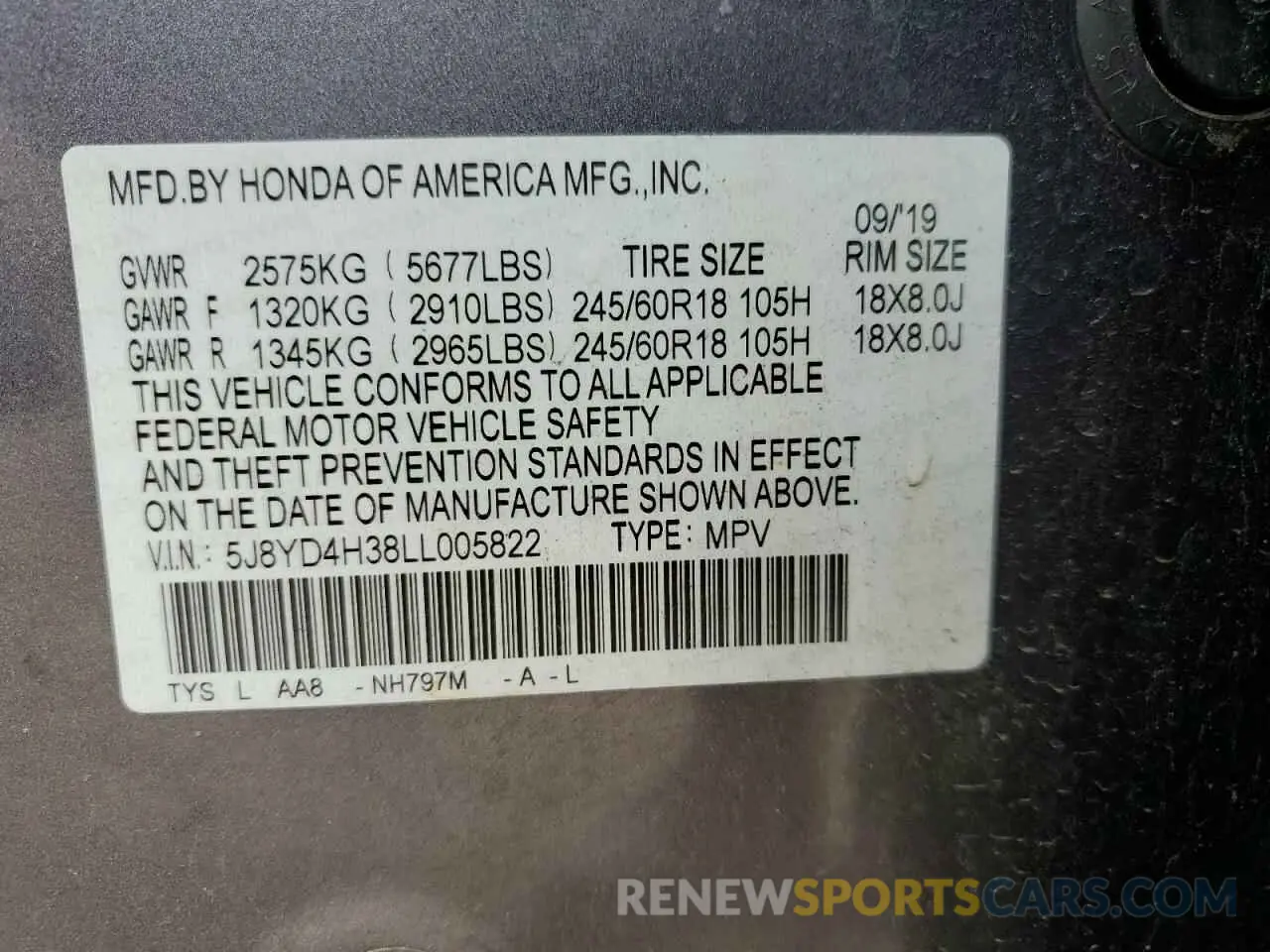 13 Фотография поврежденного автомобиля 5J8YD4H38LL005822 ACURA MDX 2020