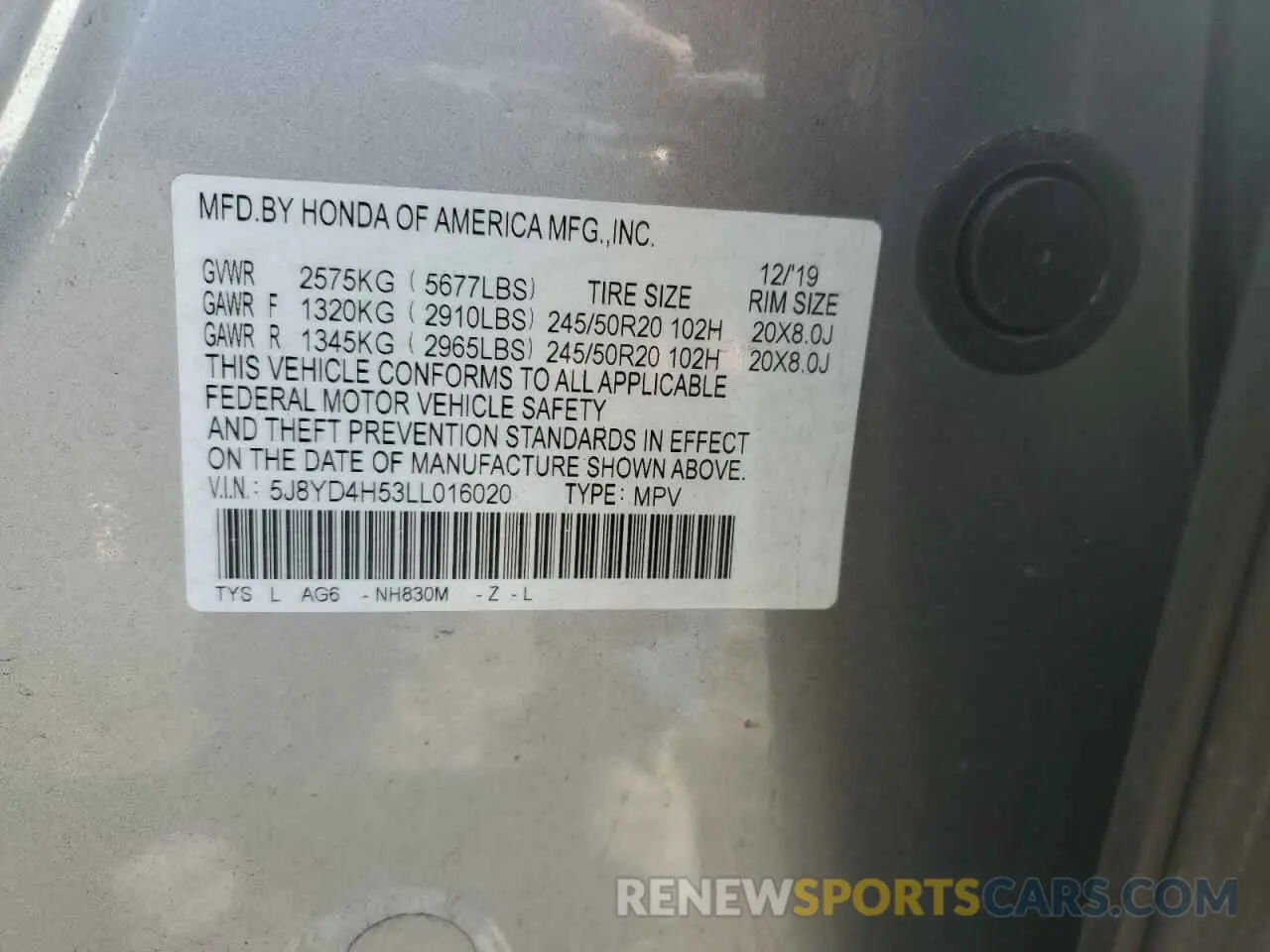 13 Фотография поврежденного автомобиля 5J8YD4H53LL016020 ACURA MDX 2020