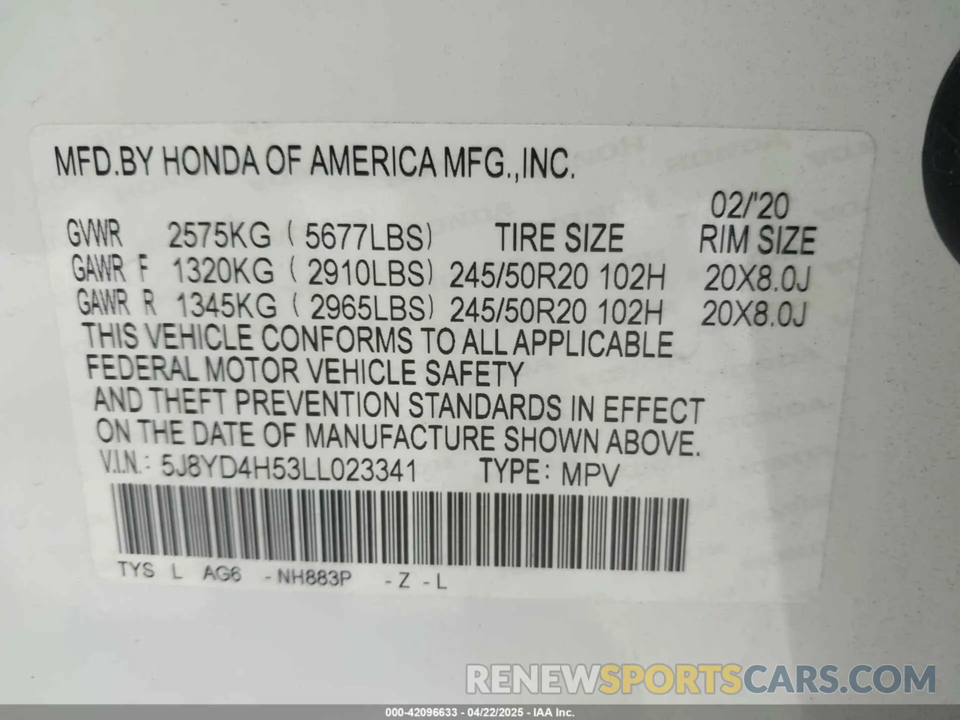 9 Фотография поврежденного автомобиля 5J8YD4H53LL023341 ACURA MDX 2020