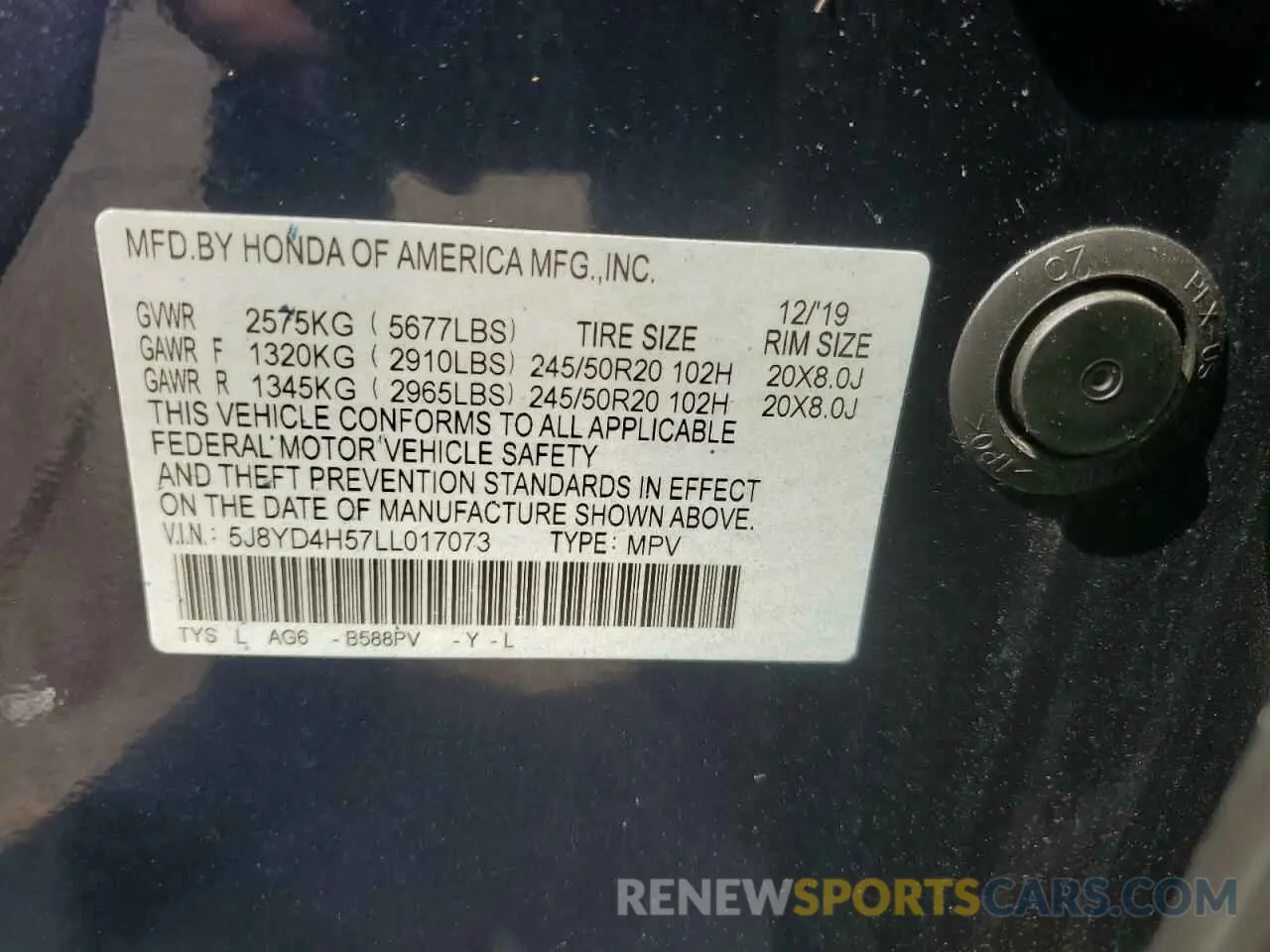 13 Photograph of a damaged car 5J8YD4H57LL017073 ACURA MDX 2020