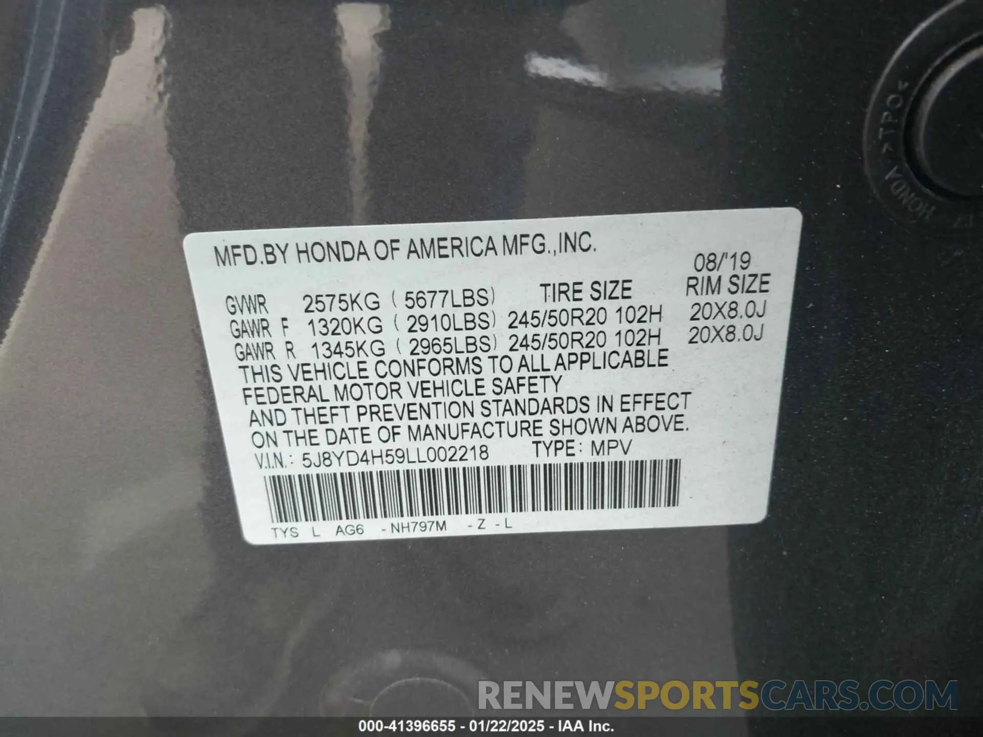9 Фотография поврежденного автомобиля 5J8YD4H59LL002218 ACURA MDX 2020