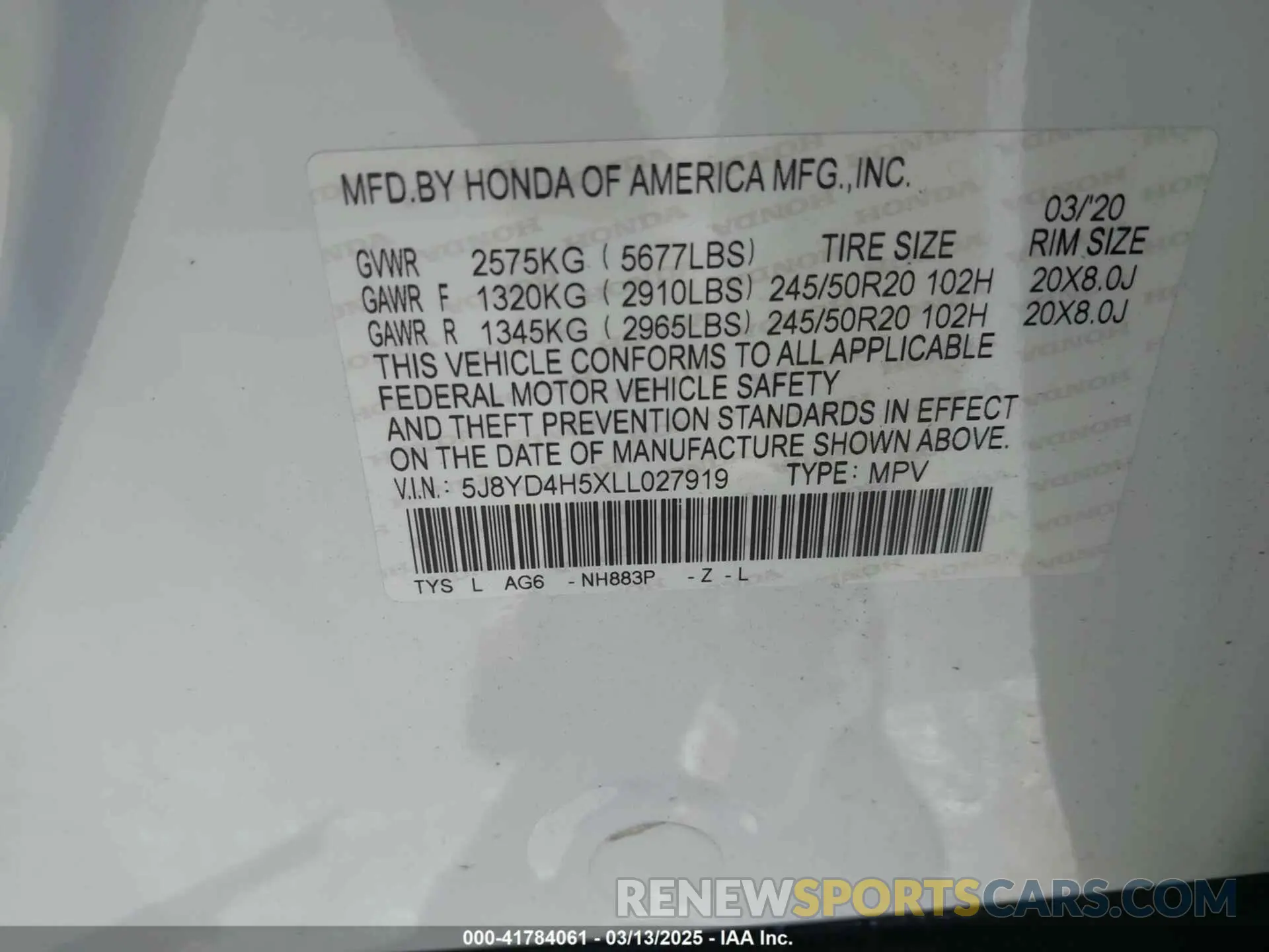9 Фотография поврежденного автомобиля 5J8YD4H5XLL027919 ACURA MDX 2020