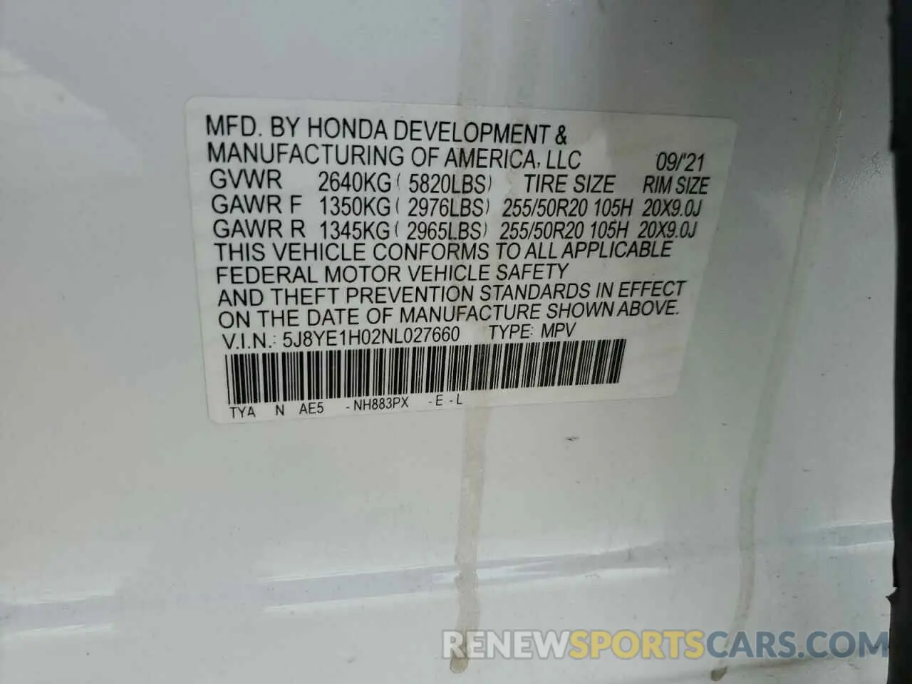 15 Photograph of a damaged car 5J8YE1H02NL027660 ACURA MDX 2022