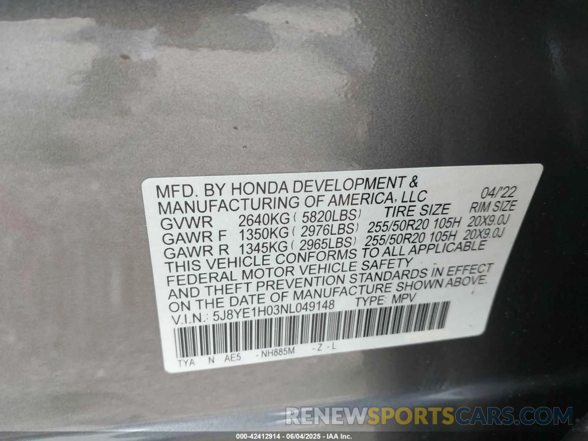 9 Фотография поврежденного автомобиля 5J8YE1H03NL049148 ACURA MDX 2022