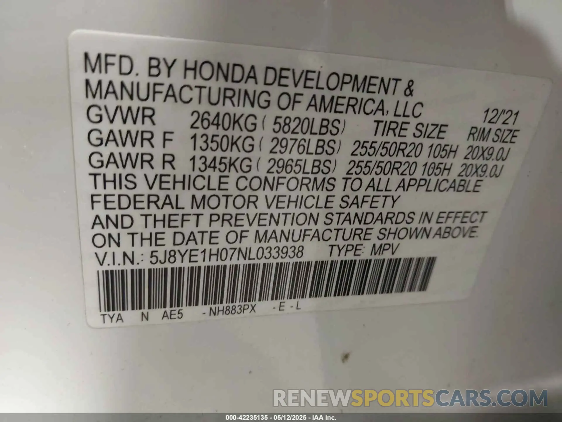 9 Фотография поврежденного автомобиля 5J8YE1H07NL033938 ACURA MDX 2022