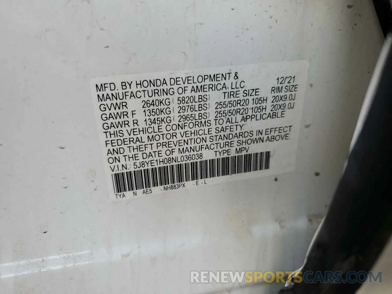 12 Фотография поврежденного автомобиля 5J8YE1H08NL036038 ACURA MDX 2022