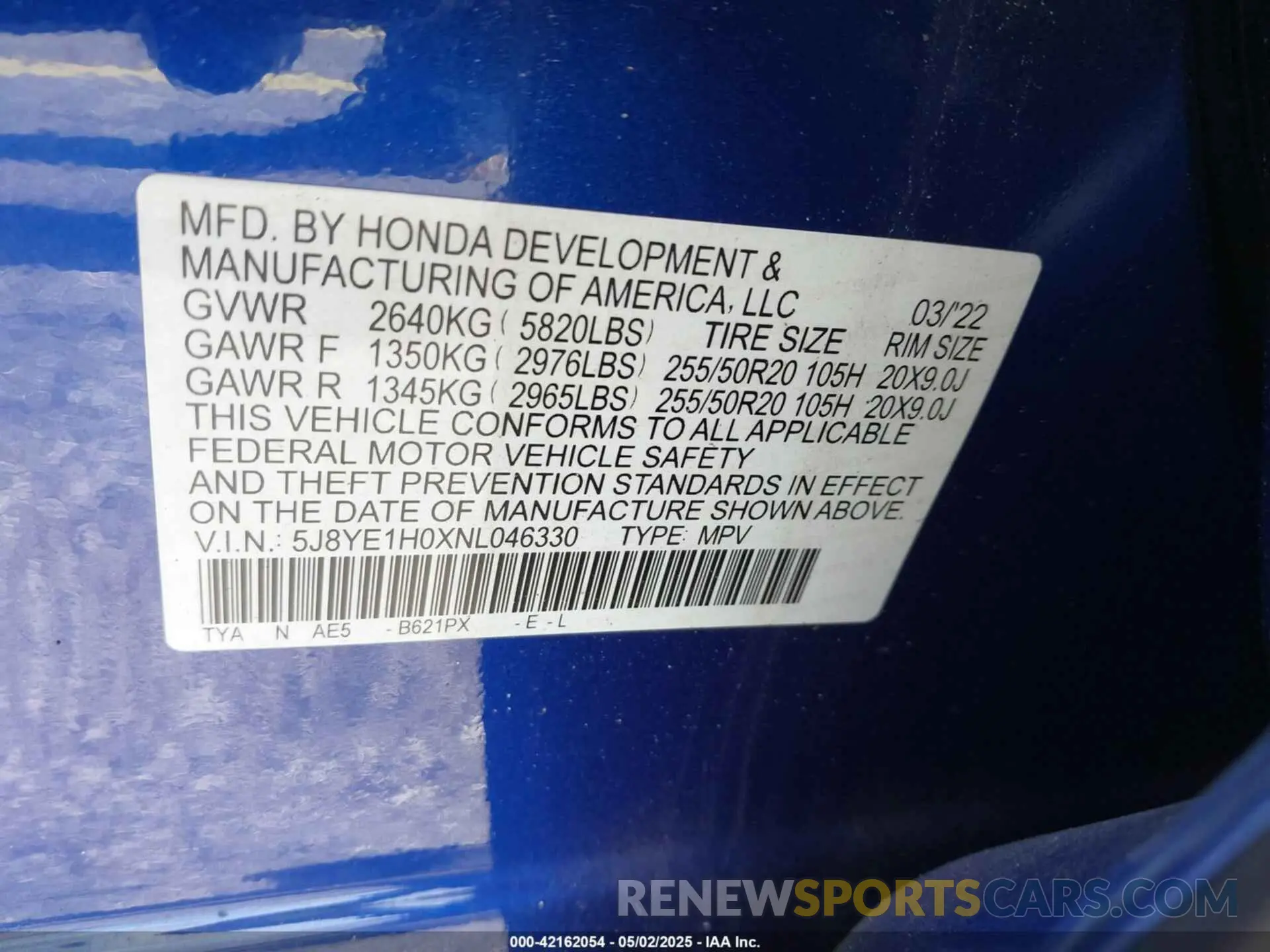 9 Photograph of a damaged car 5J8YE1H0XNL046330 ACURA MDX 2022